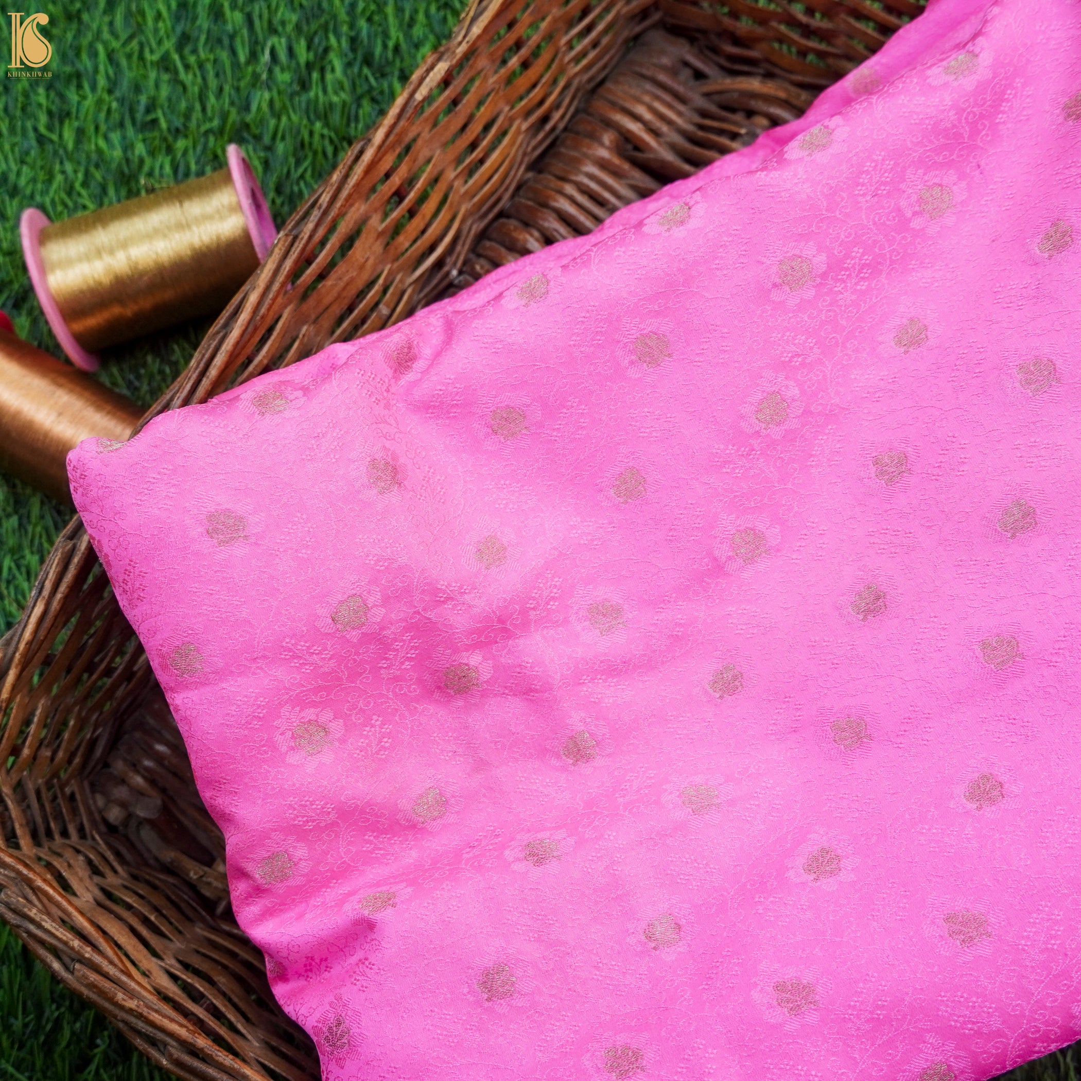 Pink Pure Banarasi Silk Handwoven Tanchui Kurta Fabric - Khinkhwab