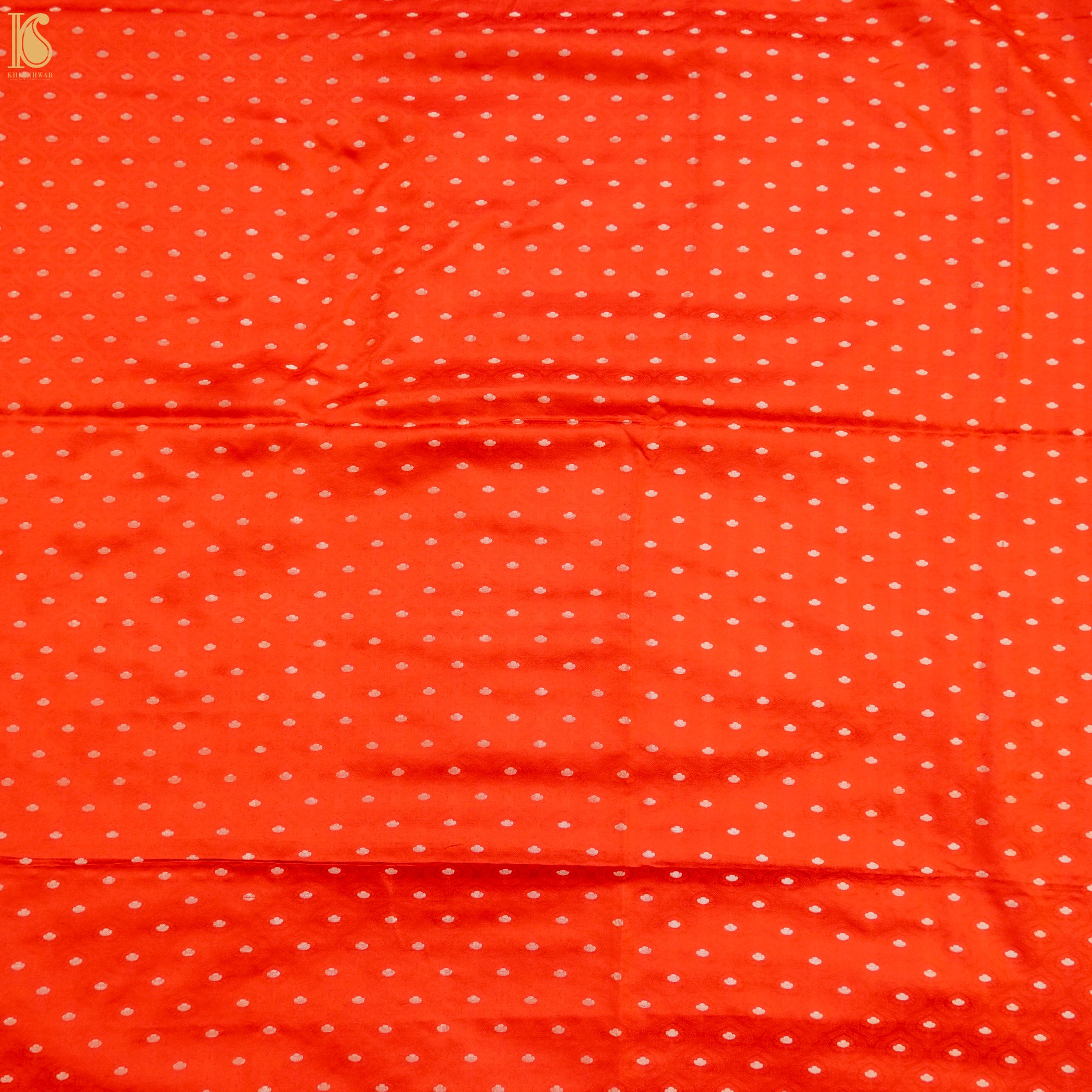 Orange Red Pure Banarasi Silk Handwoven Tanchui Kurta Fabric - Khinkhwab