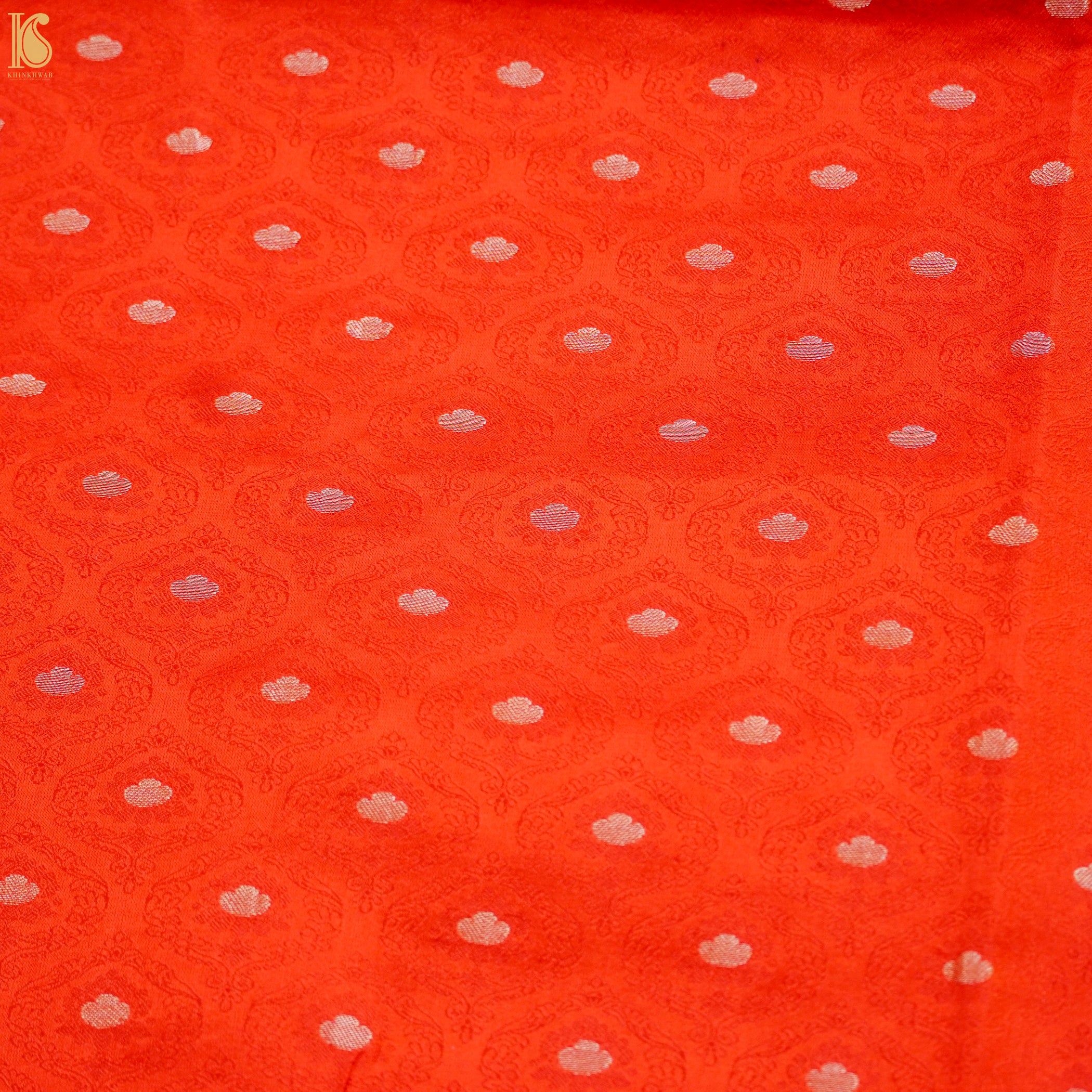 Orange Red Pure Banarasi Silk Handwoven Tanchui Kurta Fabric - Khinkhwab