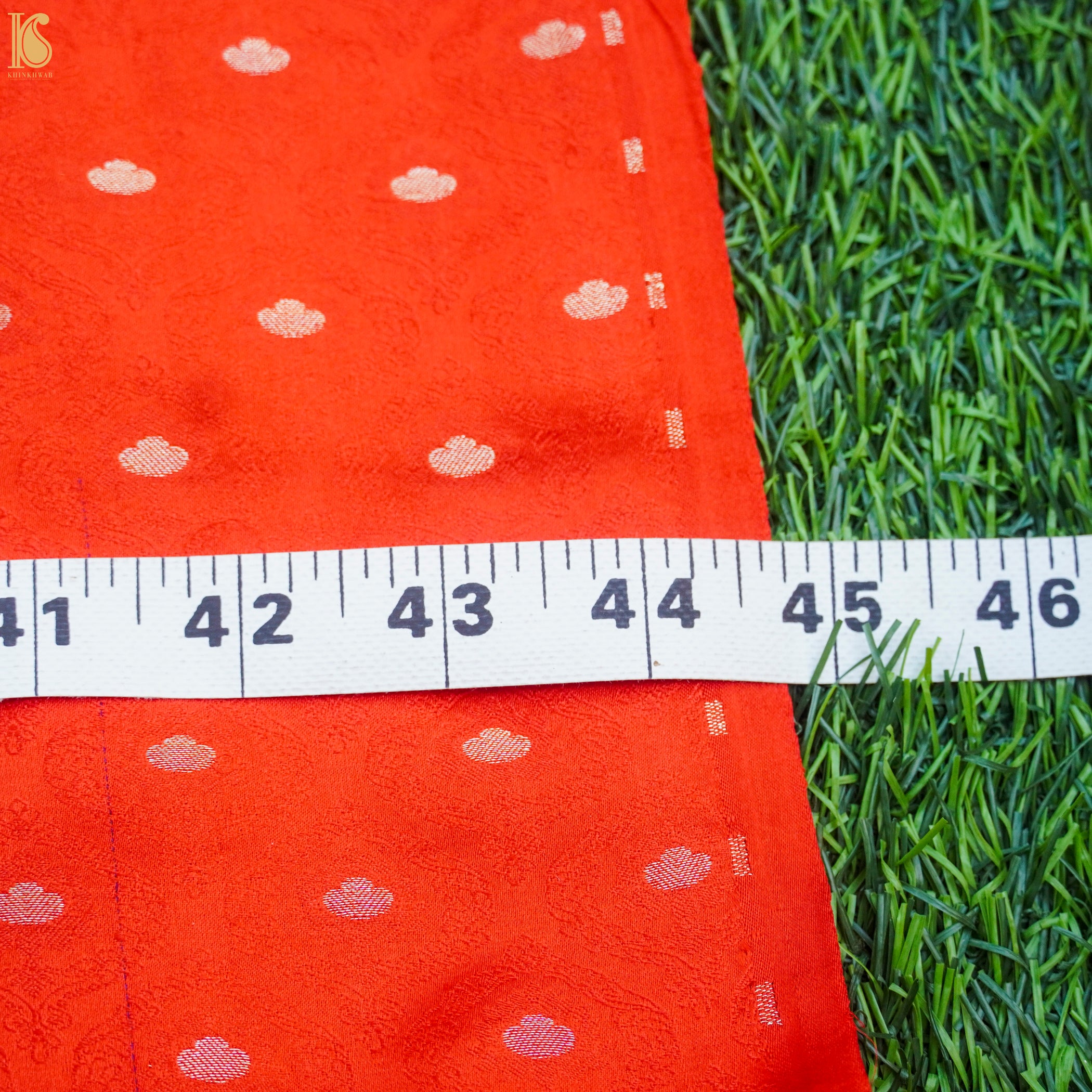 Orange Red Pure Banarasi Silk Handwoven Tanchui Kurta Fabric - Khinkhwab
