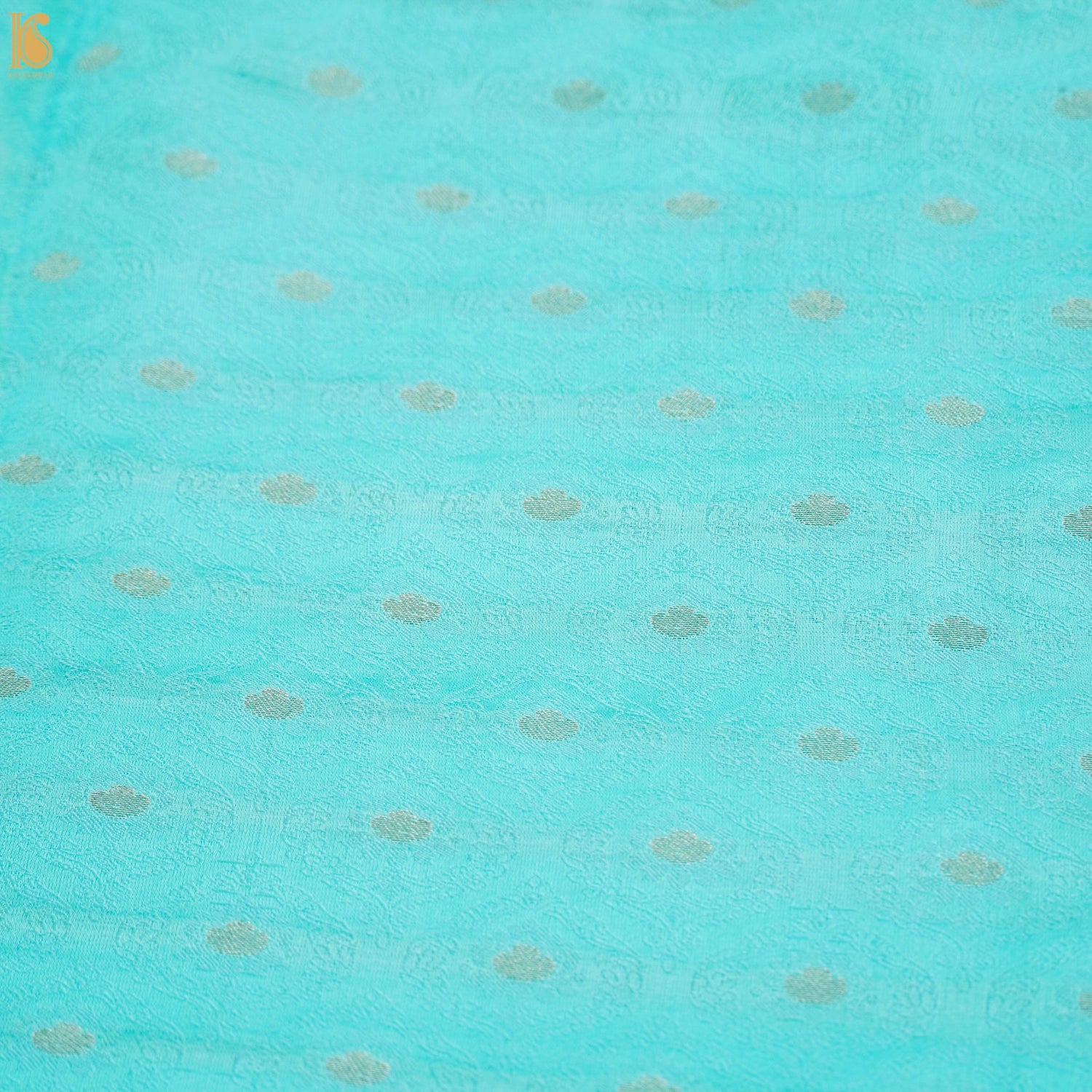 Turquoise Blue Pure Banarasi Silk Handwoven Tanchui Kurta Fabric - Khinkhwab