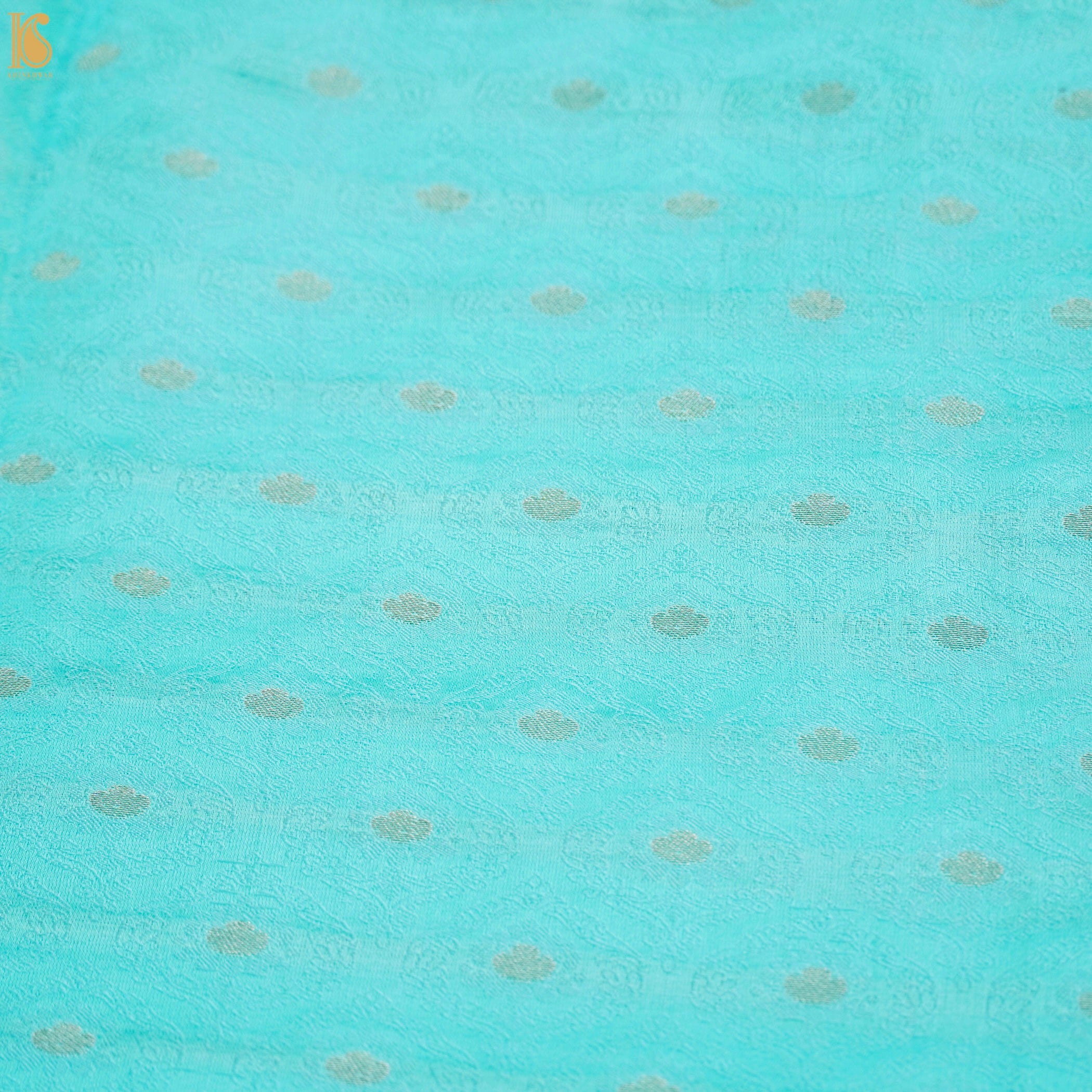 Turquoise Blue Pure Banarasi Silk Handwoven Tanchui Kurta Fabric - Khinkhwab