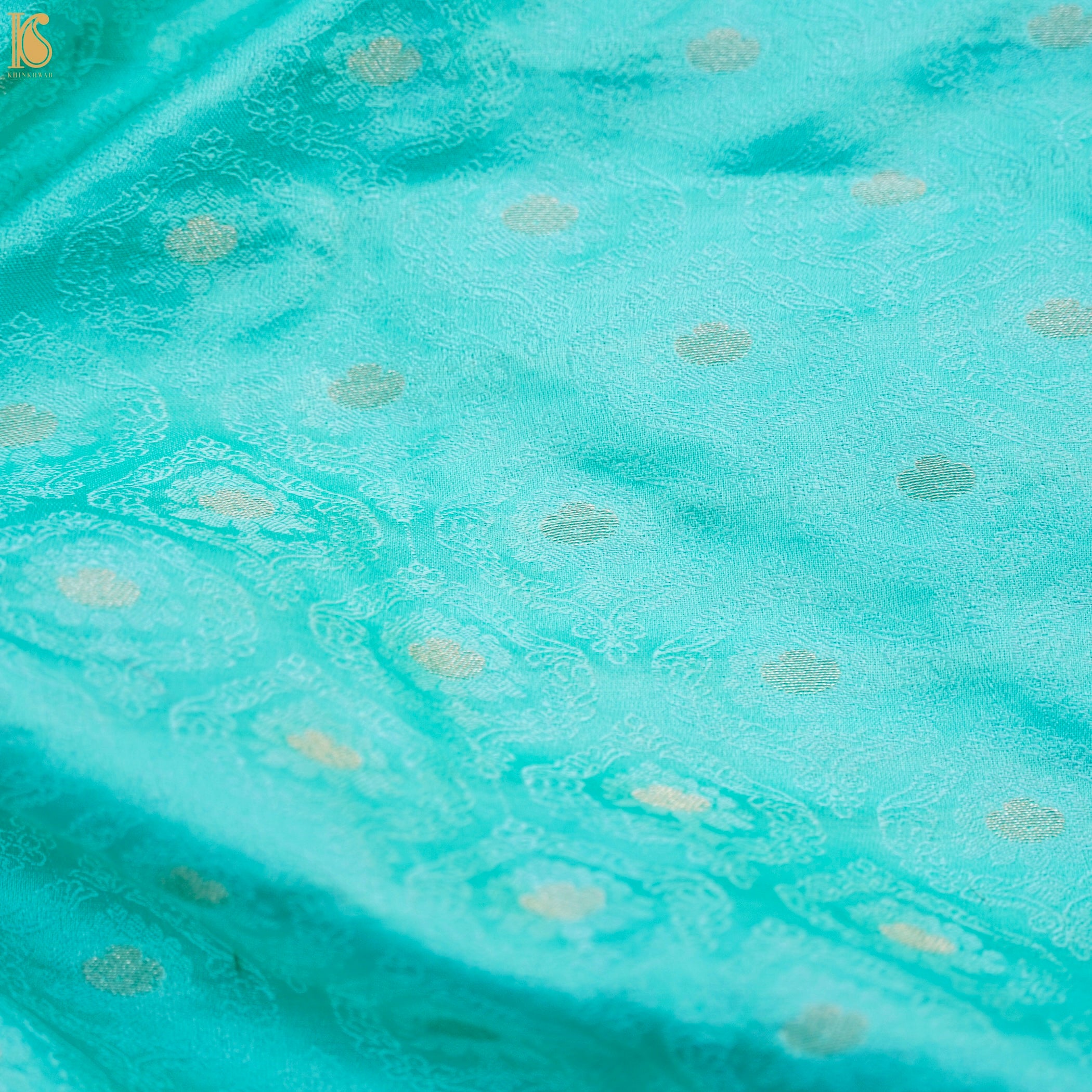 Turquoise Blue Pure Banarasi Silk Handwoven Tanchui Kurta Fabric - Khinkhwab