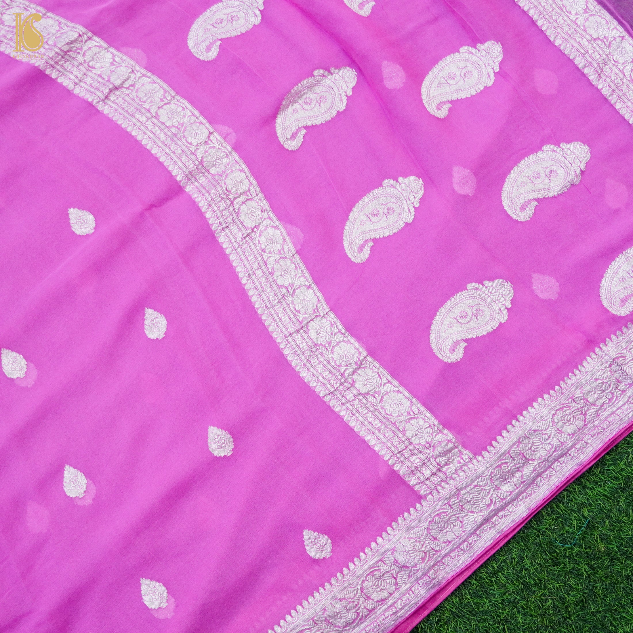 Pale Magenta Pure Georgette Handloom Banarasi Saree - Khinkhwab