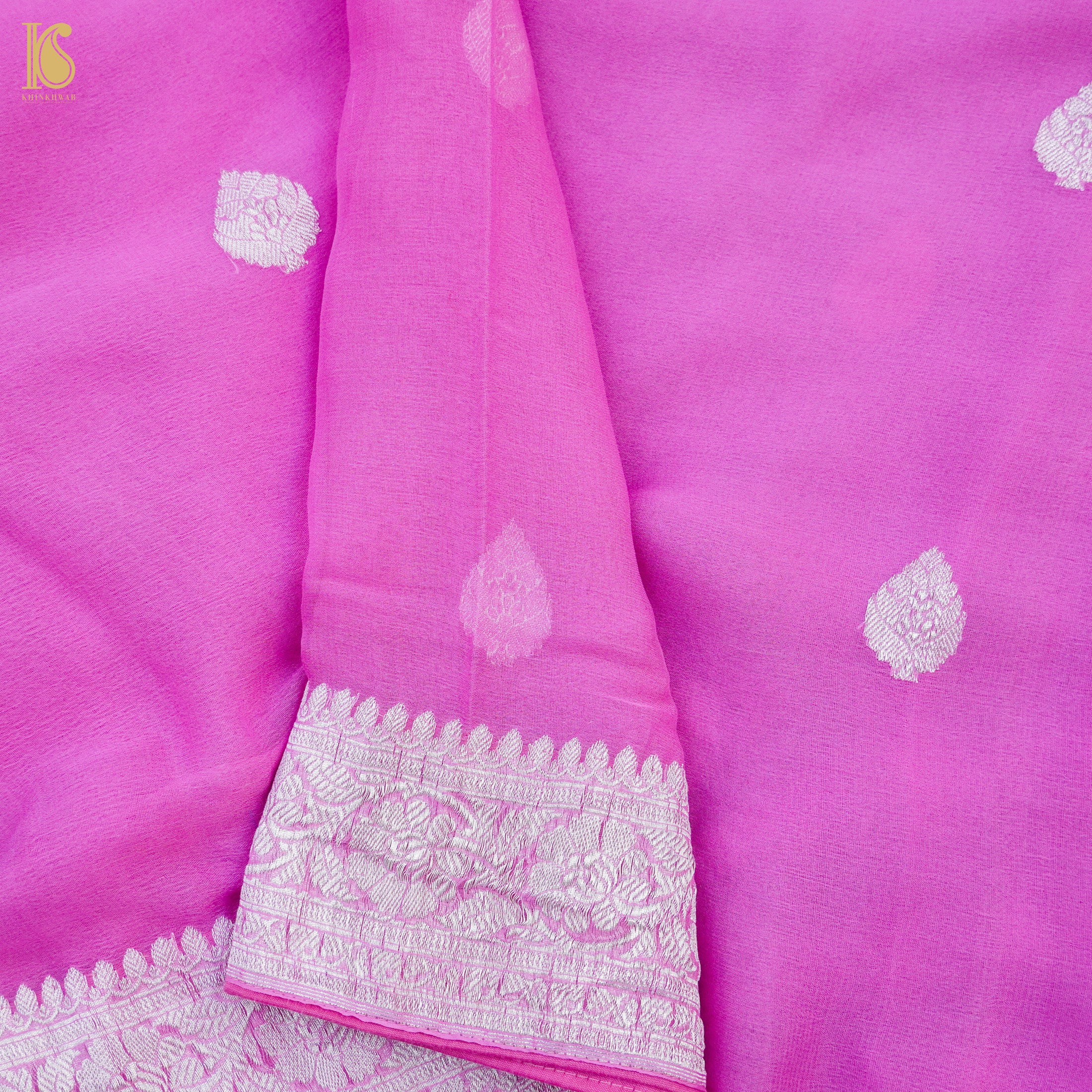 Pale Magenta Pure Georgette Handloom Banarasi Saree - Khinkhwab