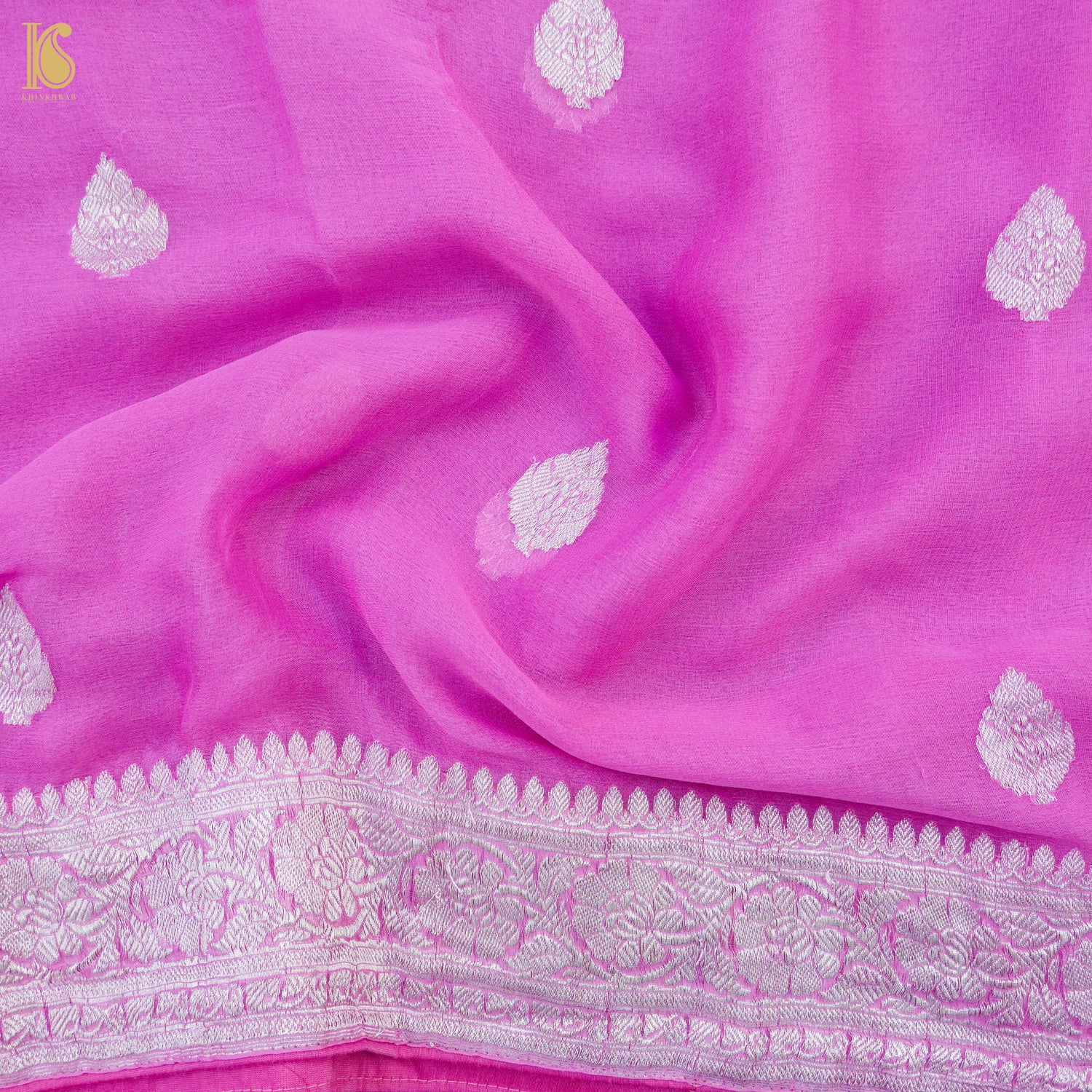 Pale Magenta Pure Georgette Handloom Banarasi Saree - Khinkhwab