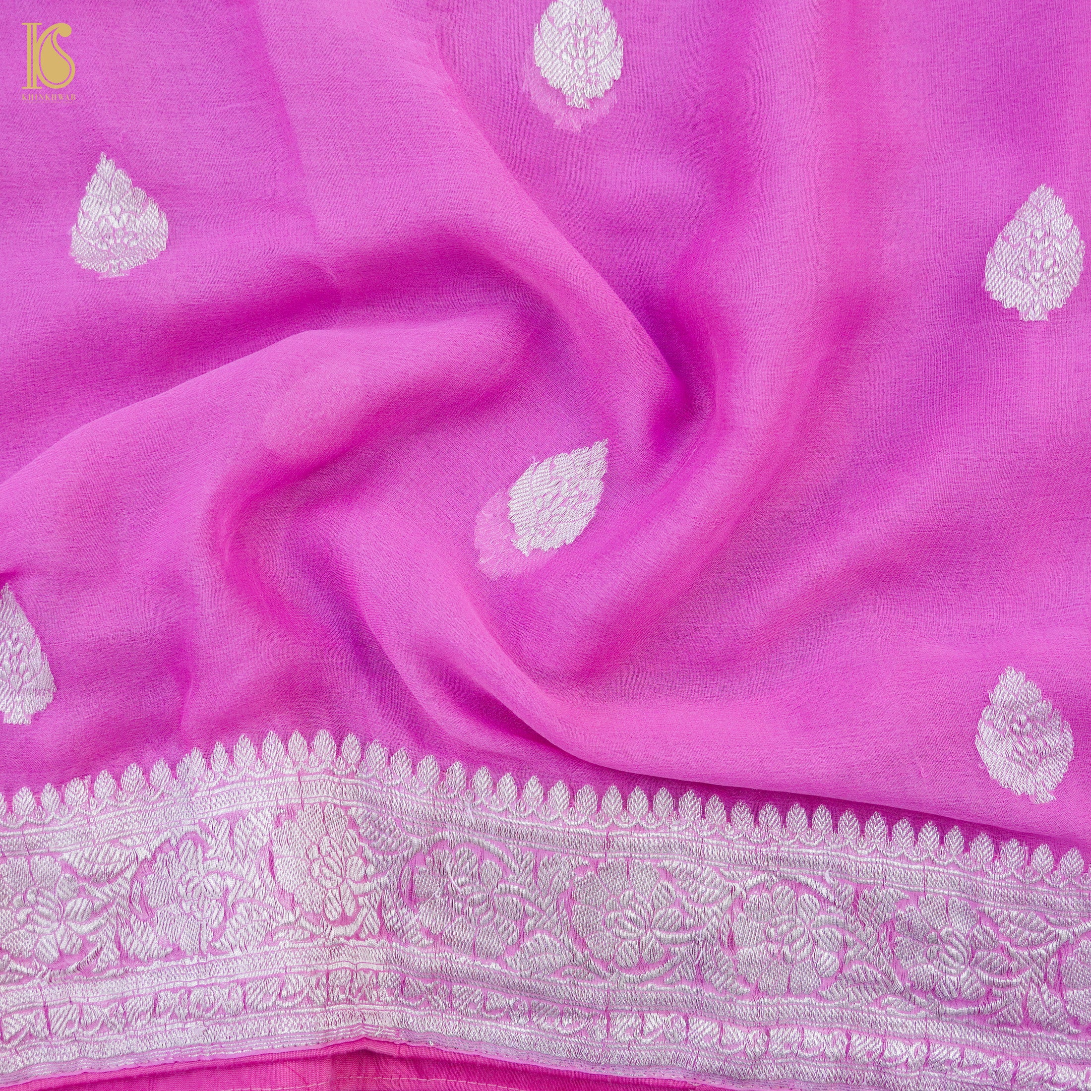 Pale Magenta Pure Georgette Handloom Banarasi Saree - Khinkhwab