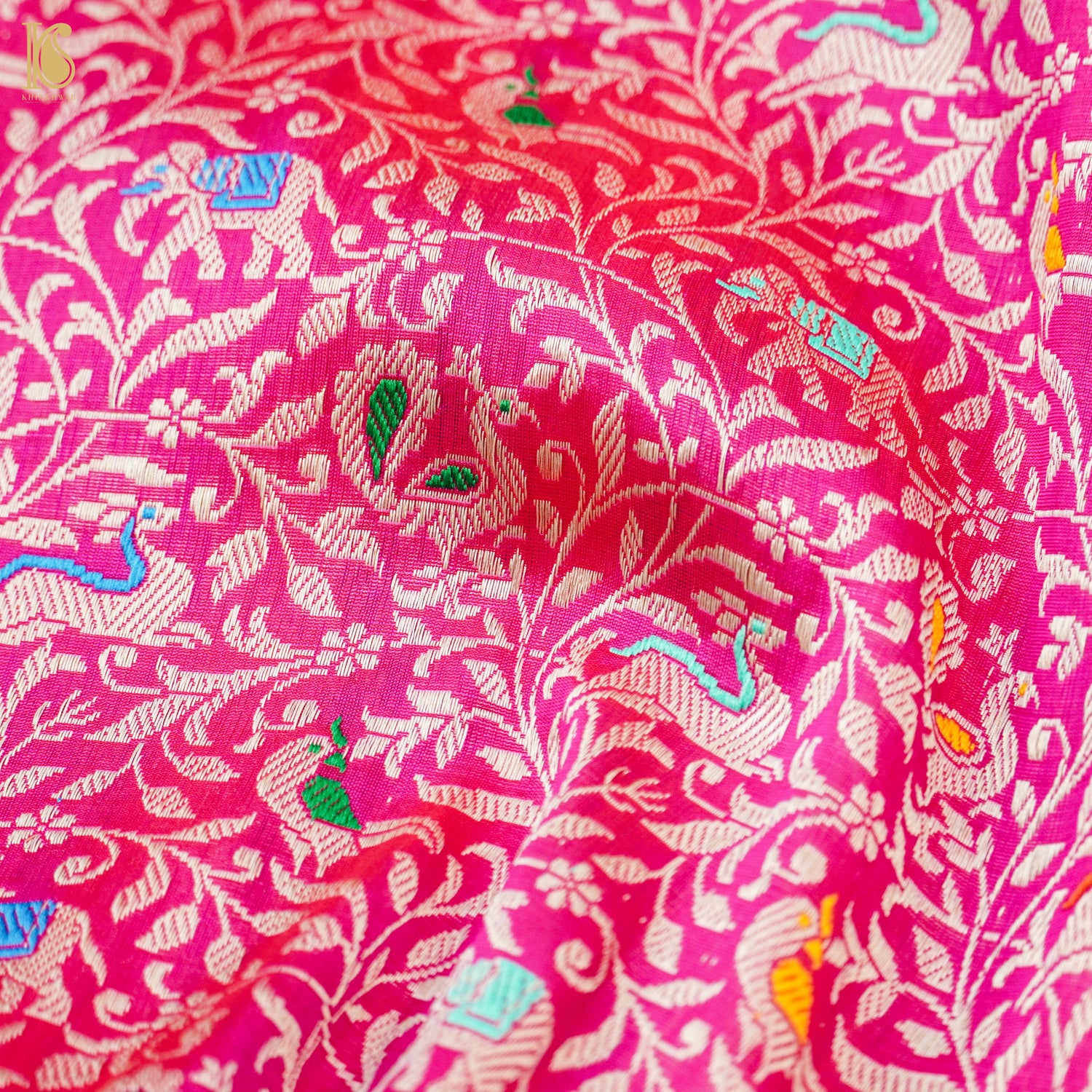 Brilliant Rose Handloom Katan Silk Banarasi Shikargah Saree - Khinkhwab