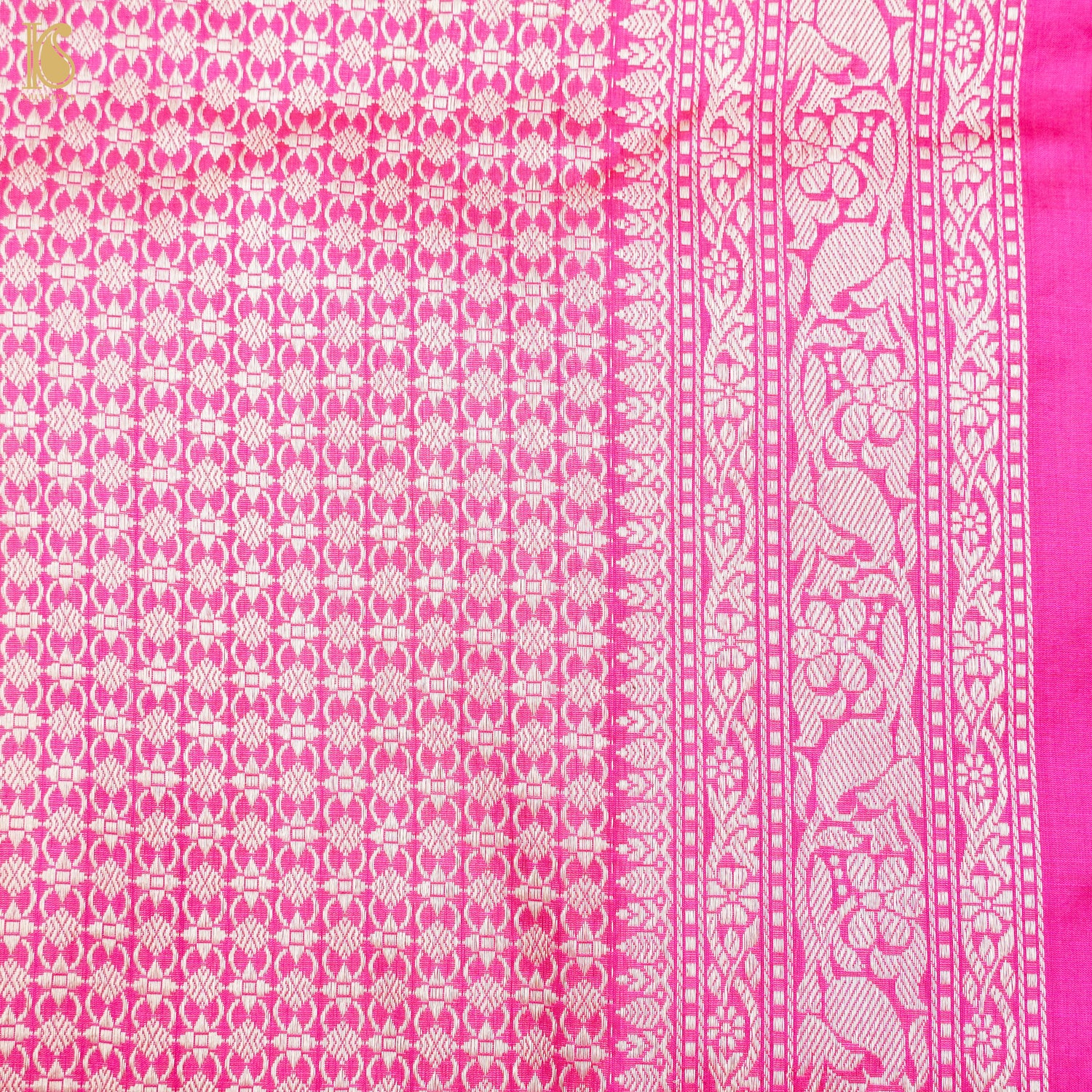 Brilliant Rose Handloom Katan Silk Banarasi Shikargah Saree - Khinkhwab