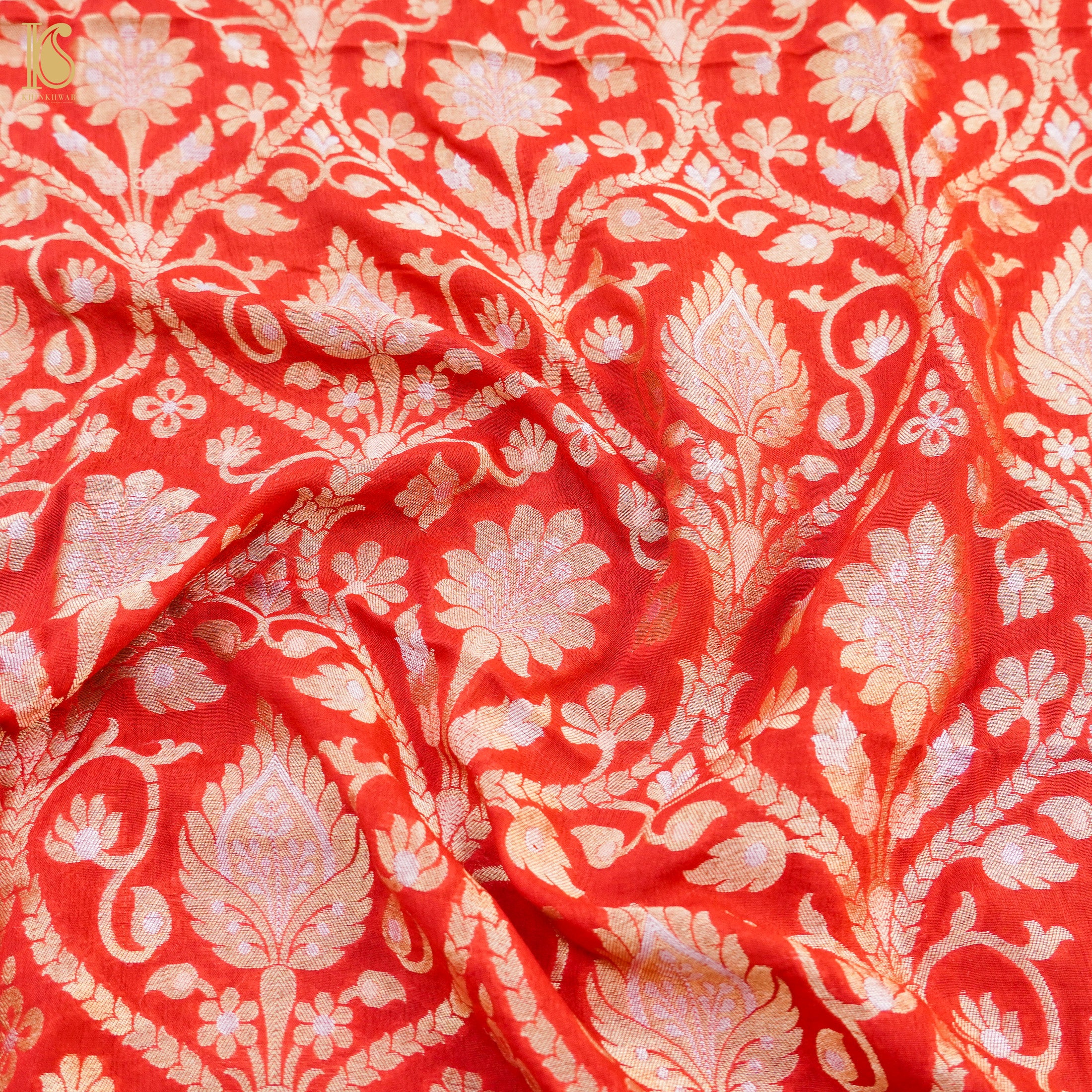 Red Pure Georgette Handloom Banarasi Fabric - Khinkhwab