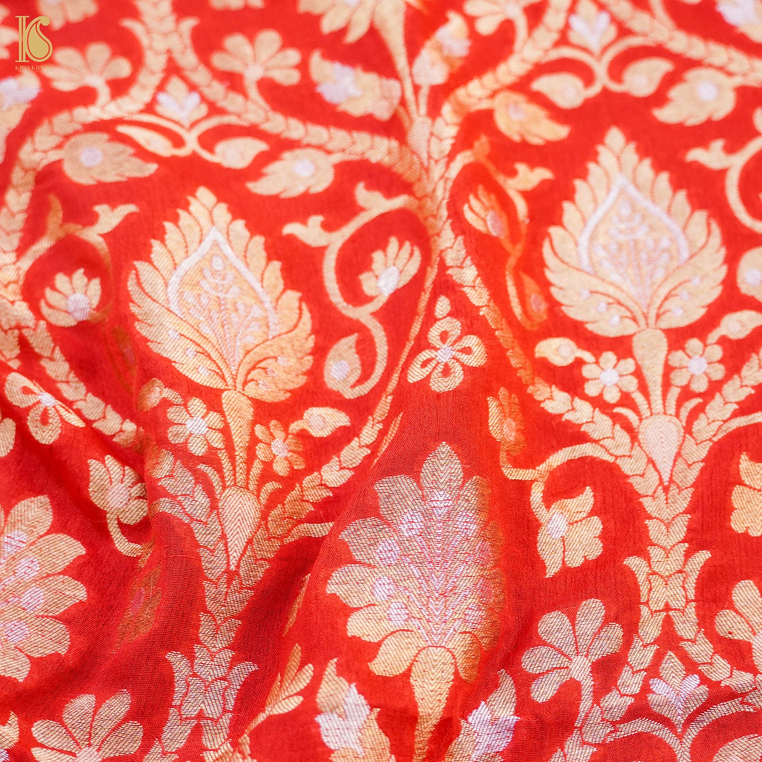 Red Pure Georgette Handloom Banarasi Fabric - Khinkhwab