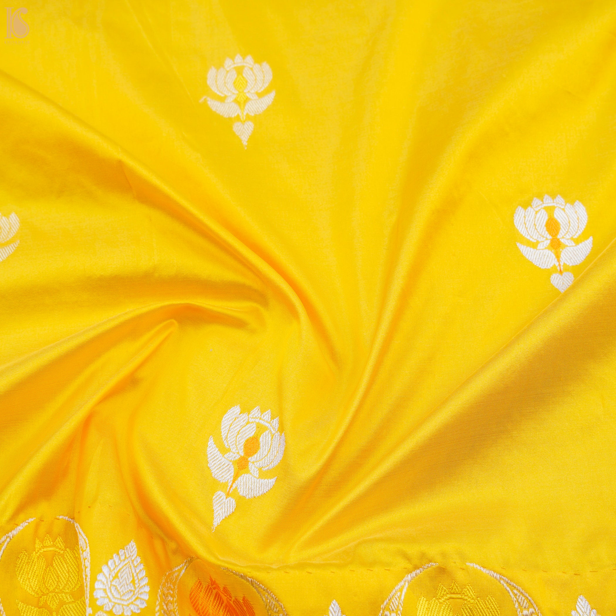 Turbo Yellow Pure Katan Silk Handwoven Banarasi Scalloped Dupatta - Khinkhwab