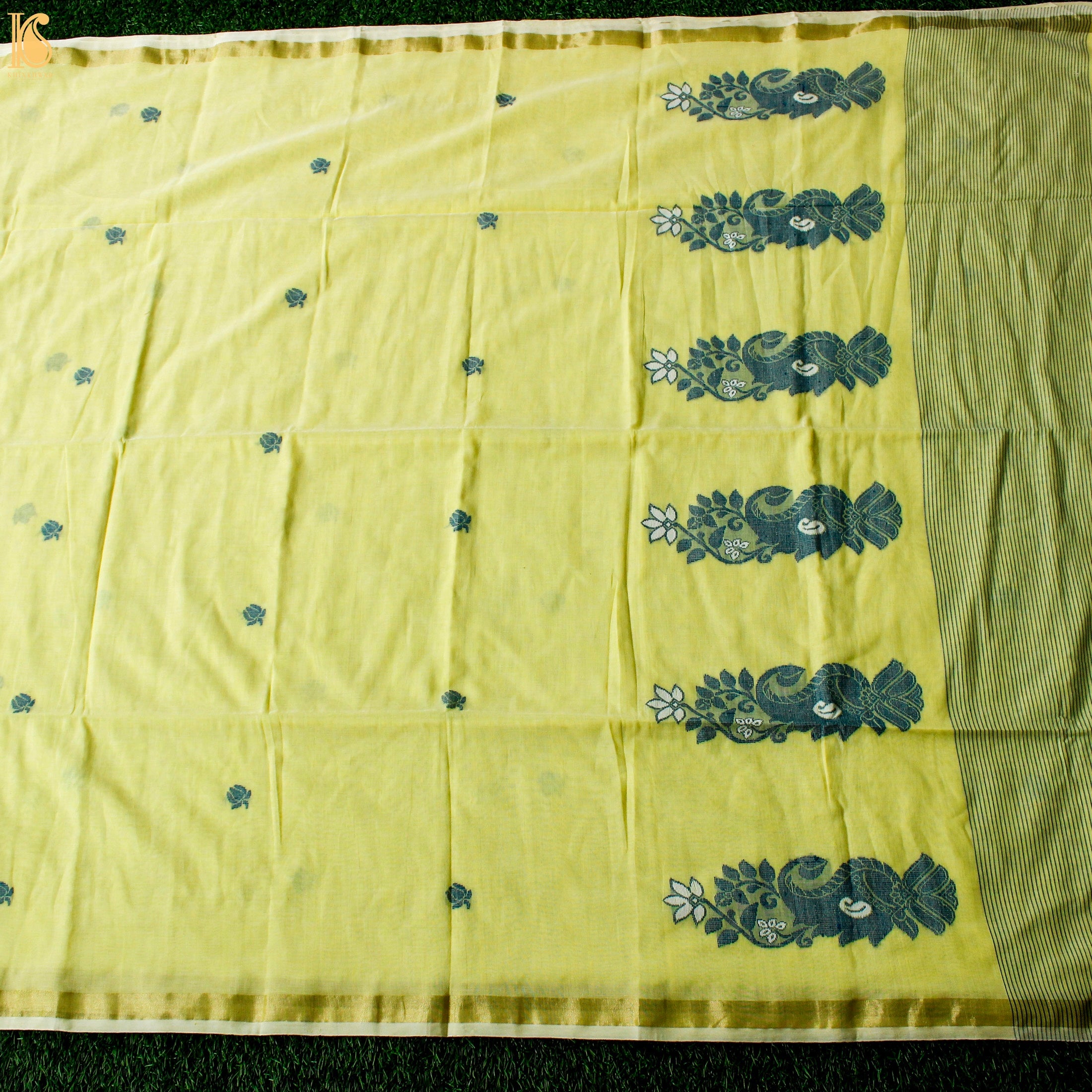 Portafino Yellow Handwoven Pure Cotton Saree - Khinkhwab