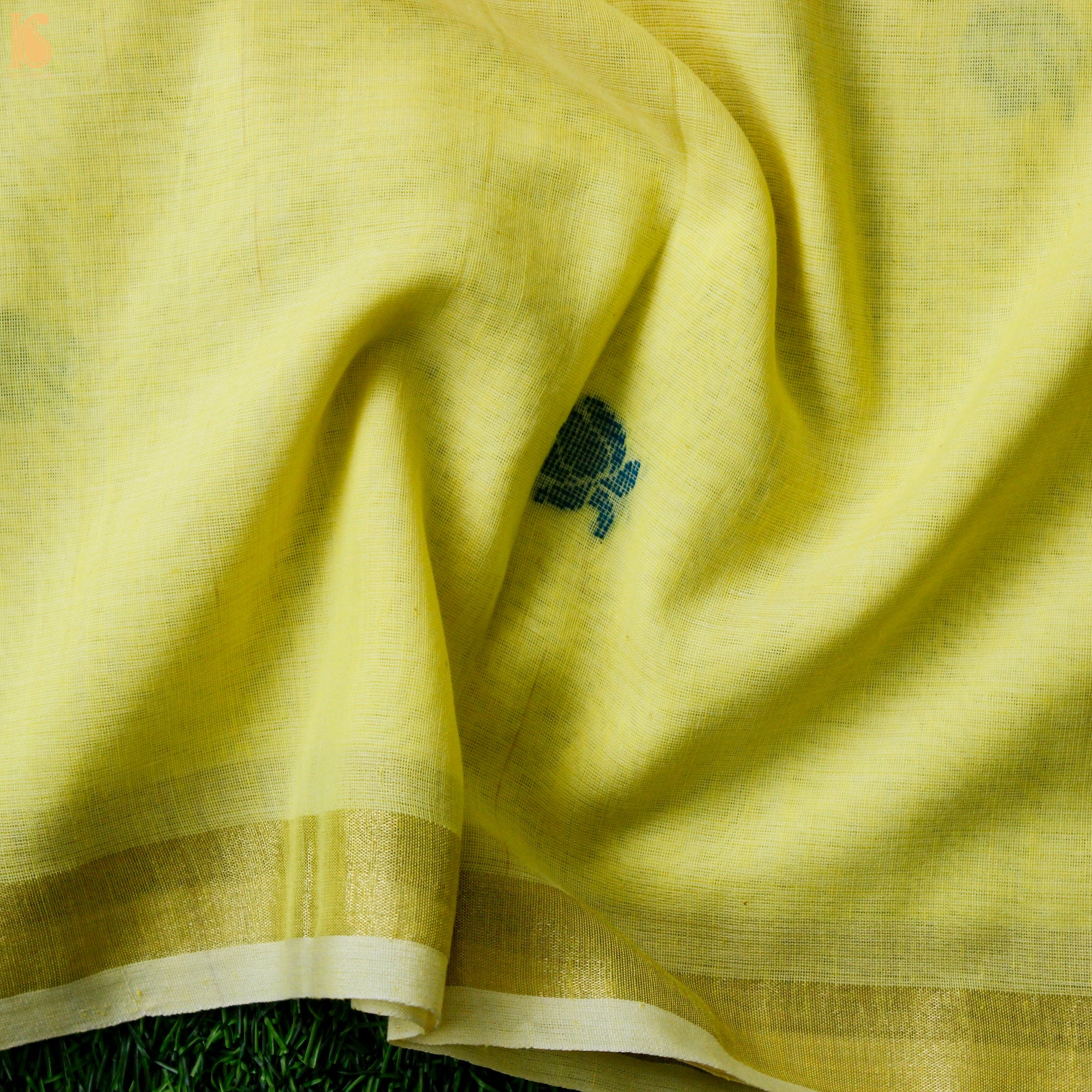 Portafino Yellow Handwoven Pure Cotton Saree - Khinkhwab