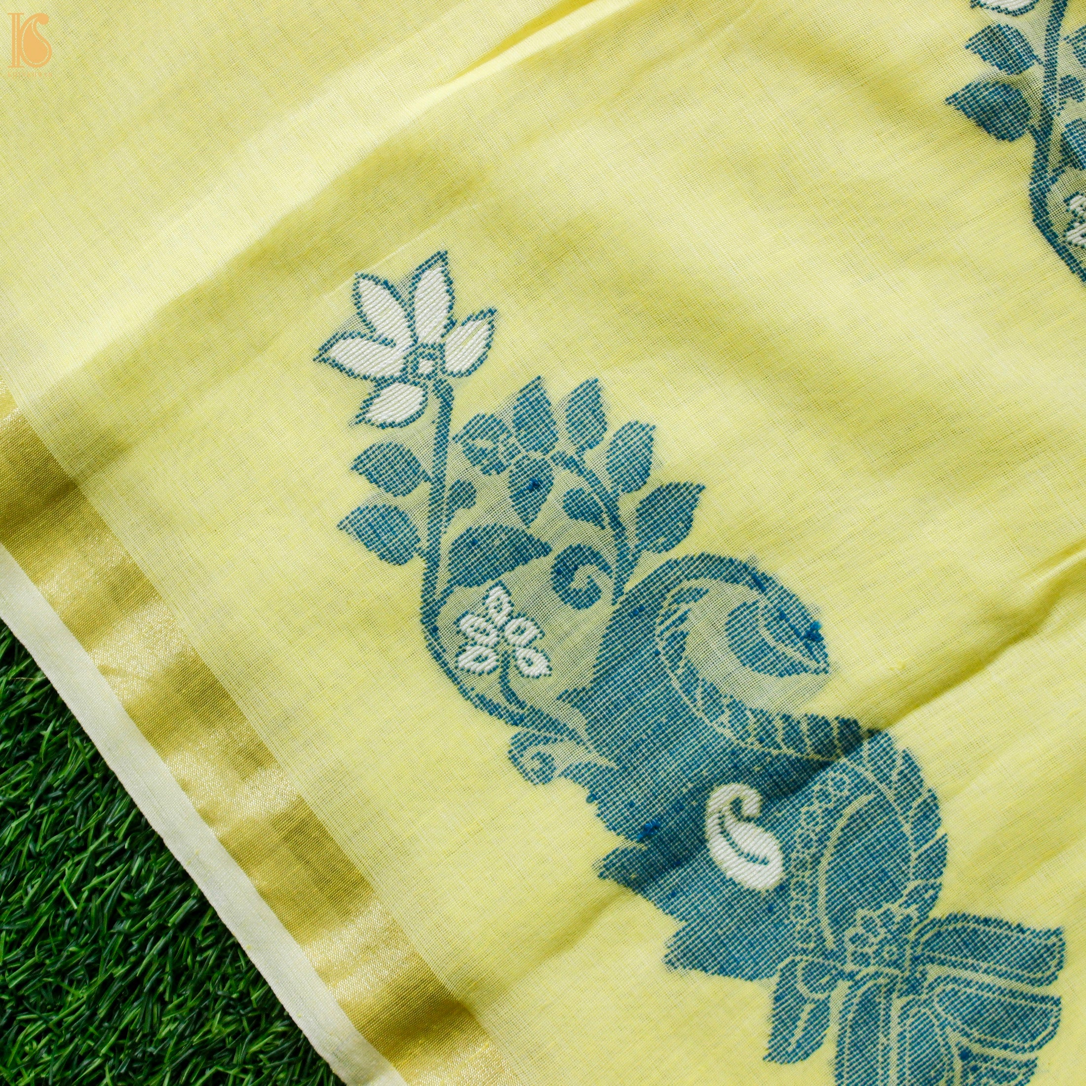 Portafino Yellow Handwoven Pure Cotton Saree - Khinkhwab