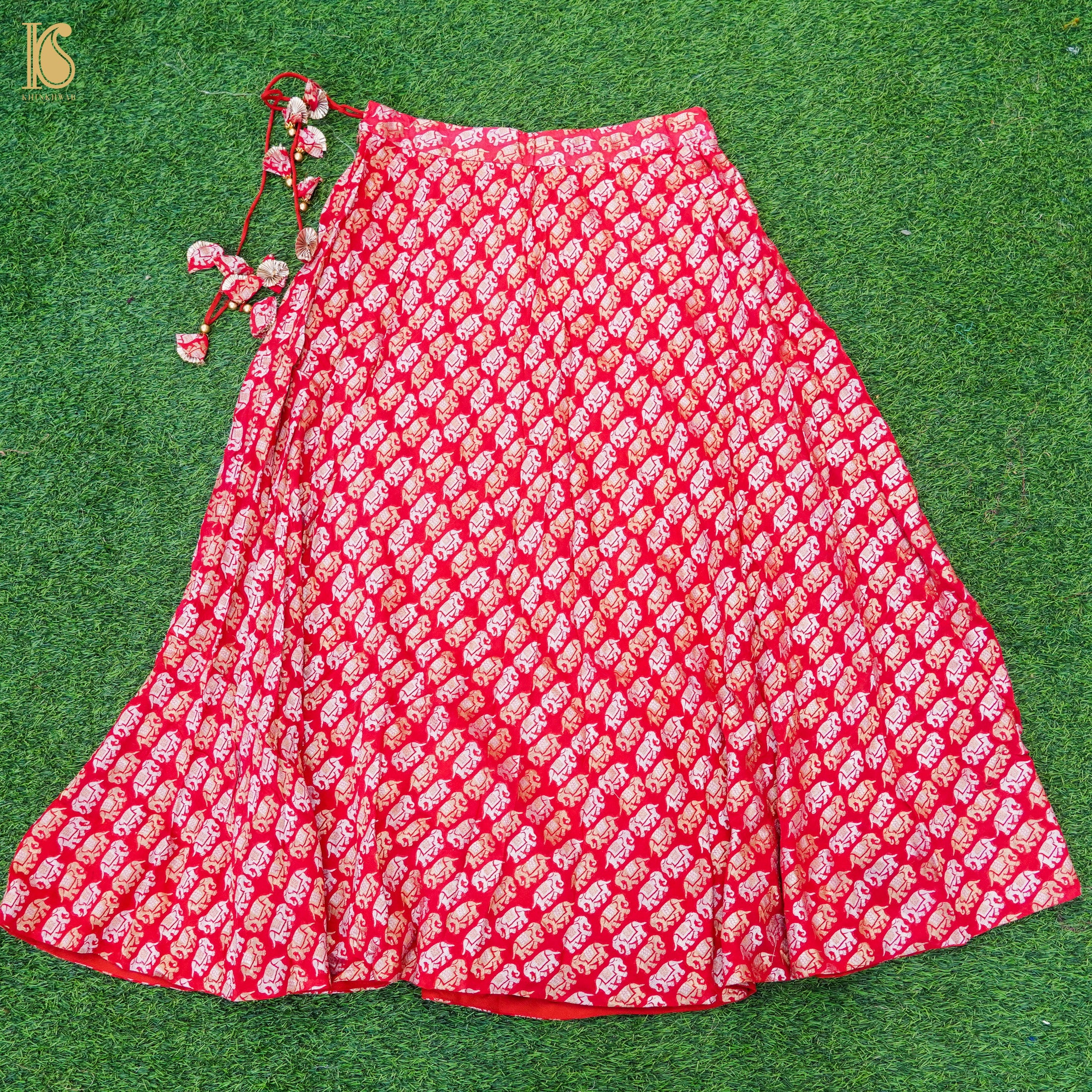 Red Georgette Handloom Banarasi Elepehant Stitched Lehenga Set - Khinkhwab