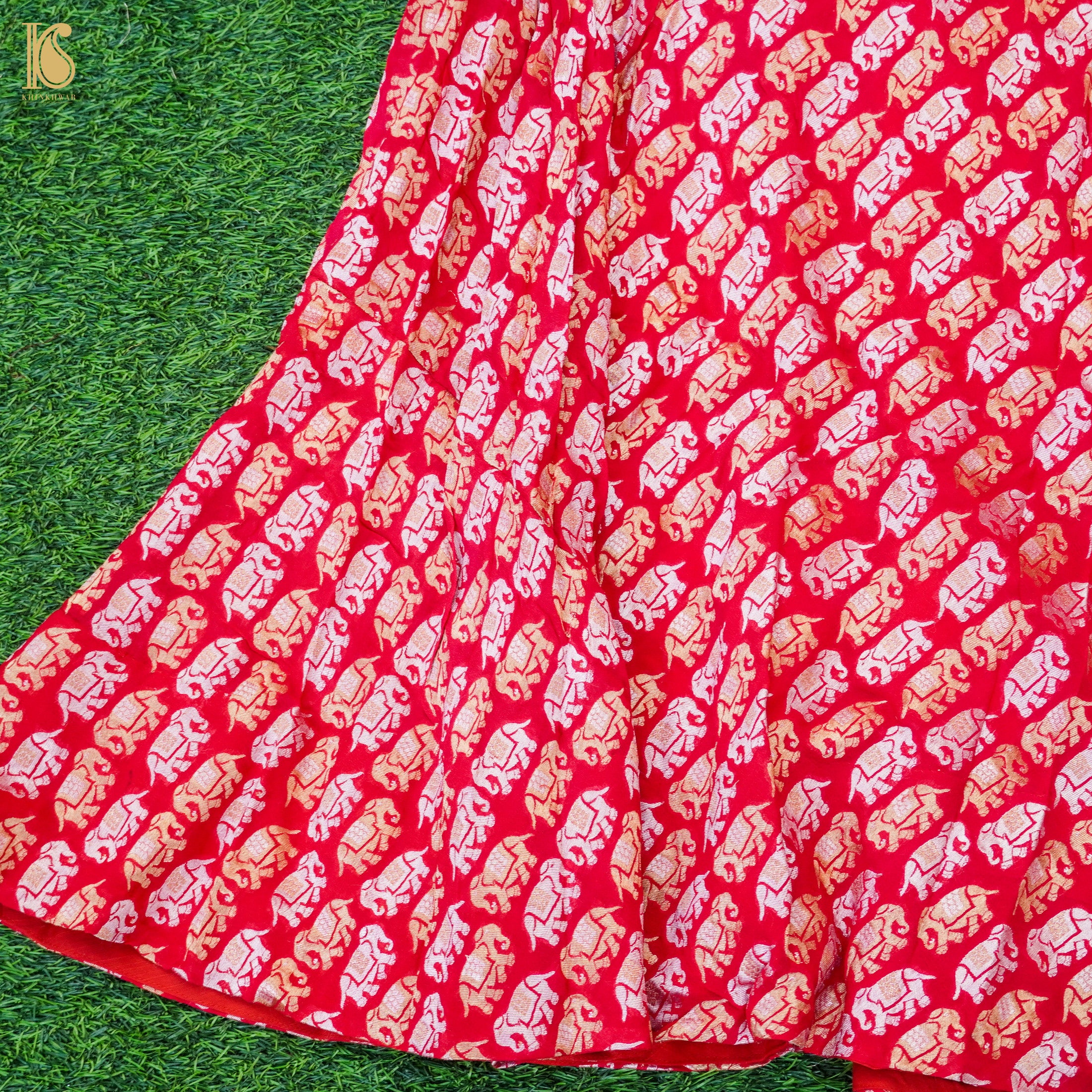 Red Georgette Handloom Banarasi Elepehant Stitched Lehenga Set - Khinkhwab