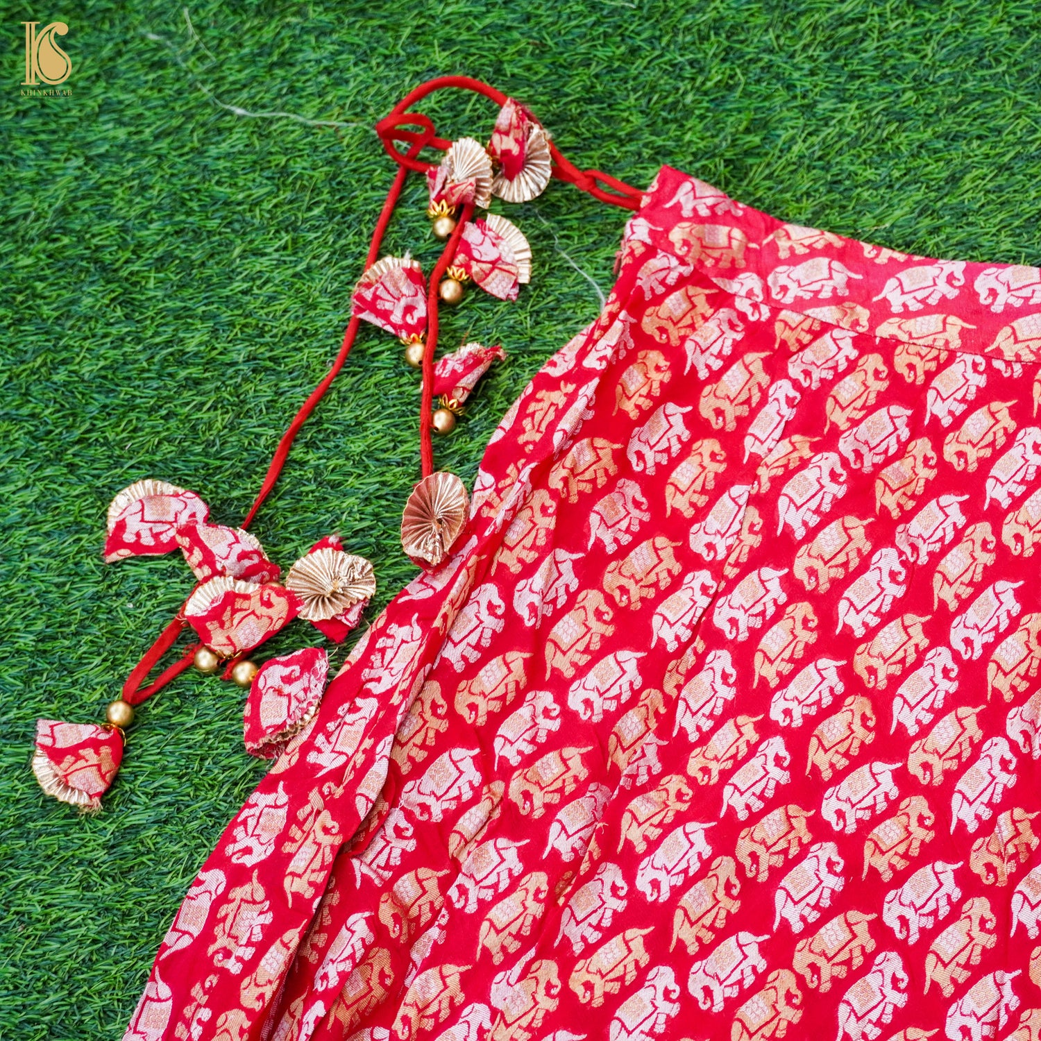 Red Georgette Handloom Banarasi Elepehant Stitched Lehenga Set - Khinkhwab