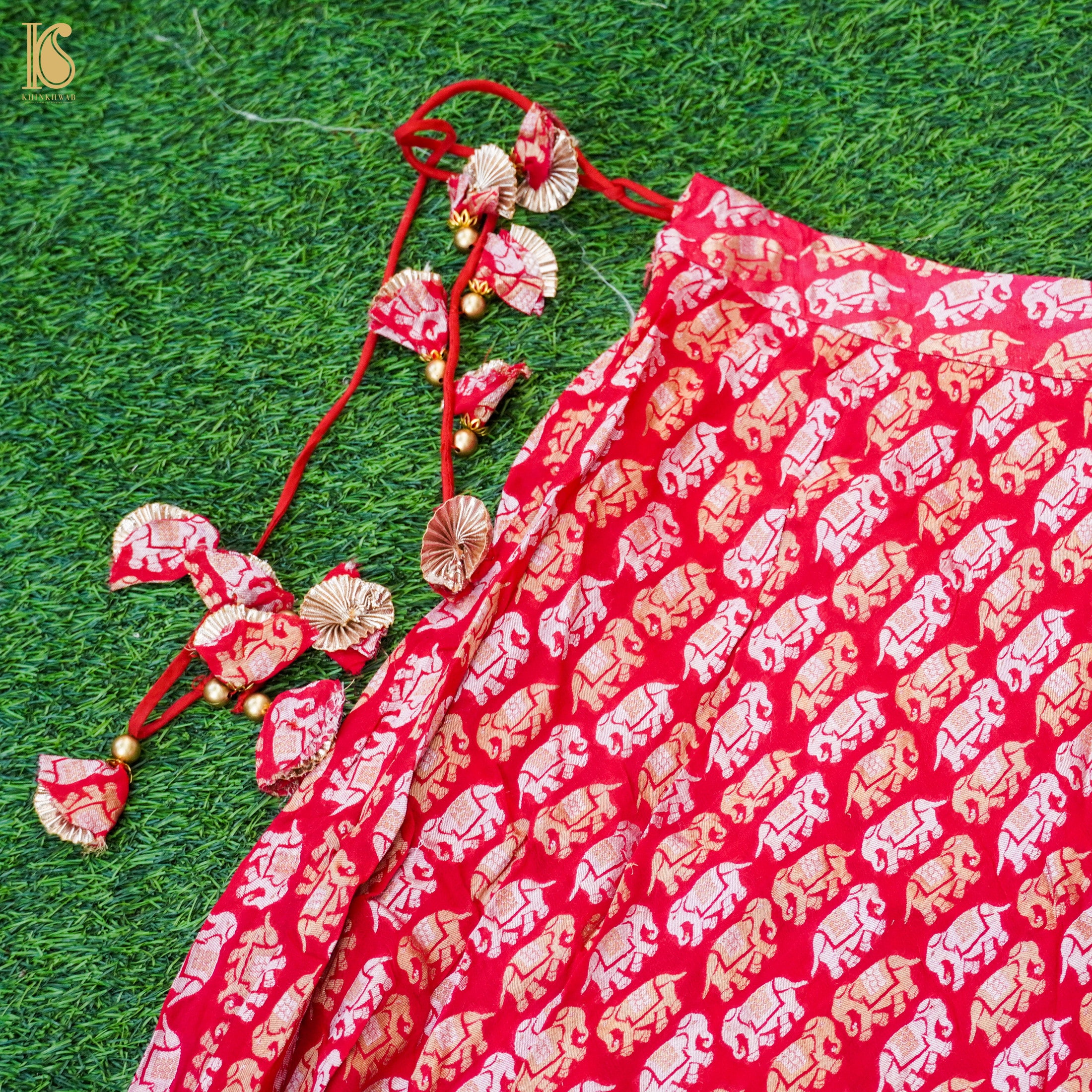 Red Georgette Handloom Banarasi Elepehant Stitched Lehenga Set - Khinkhwab