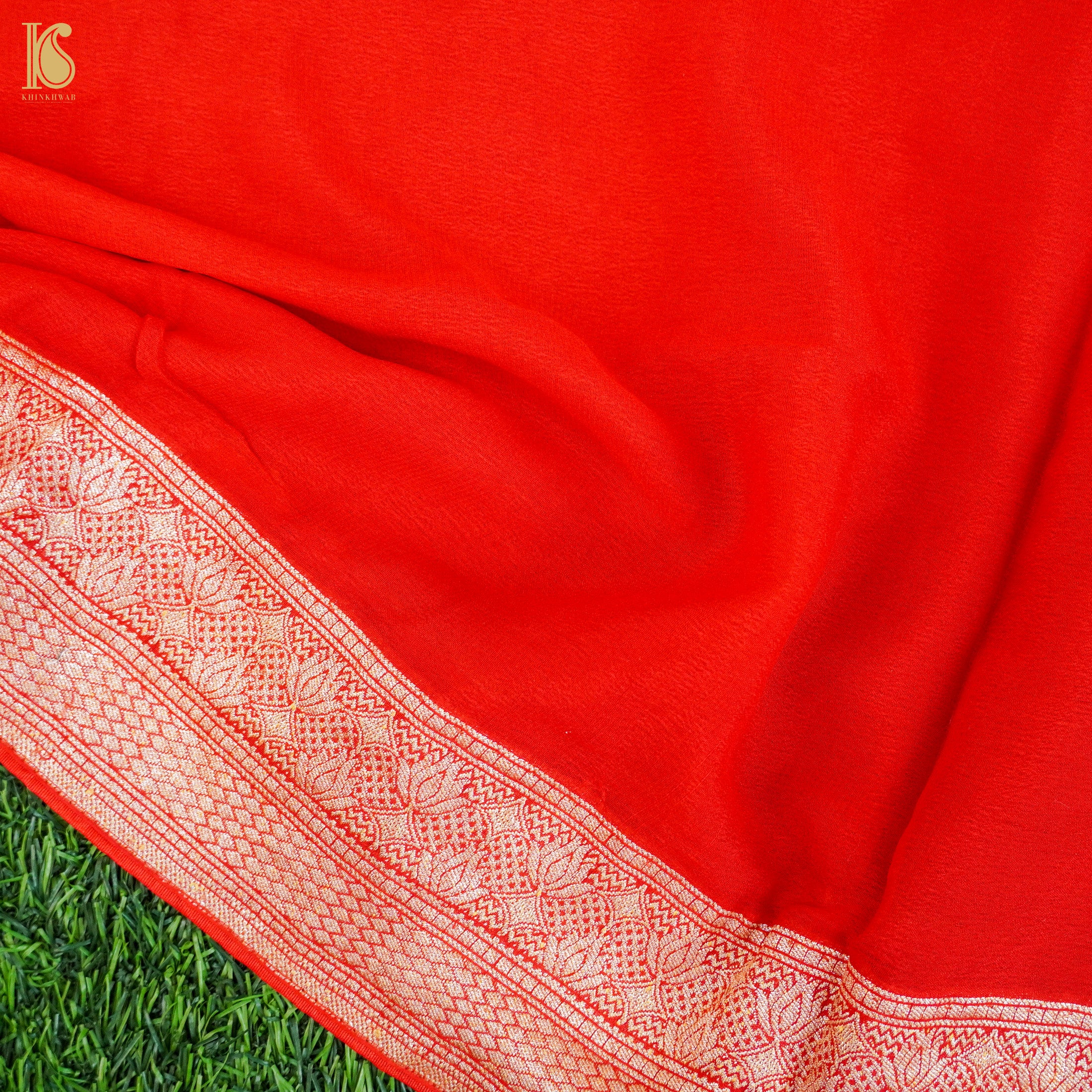 Red Georgette Handloom Banarasi Elepehant Stitched Lehenga Set - Khinkhwab