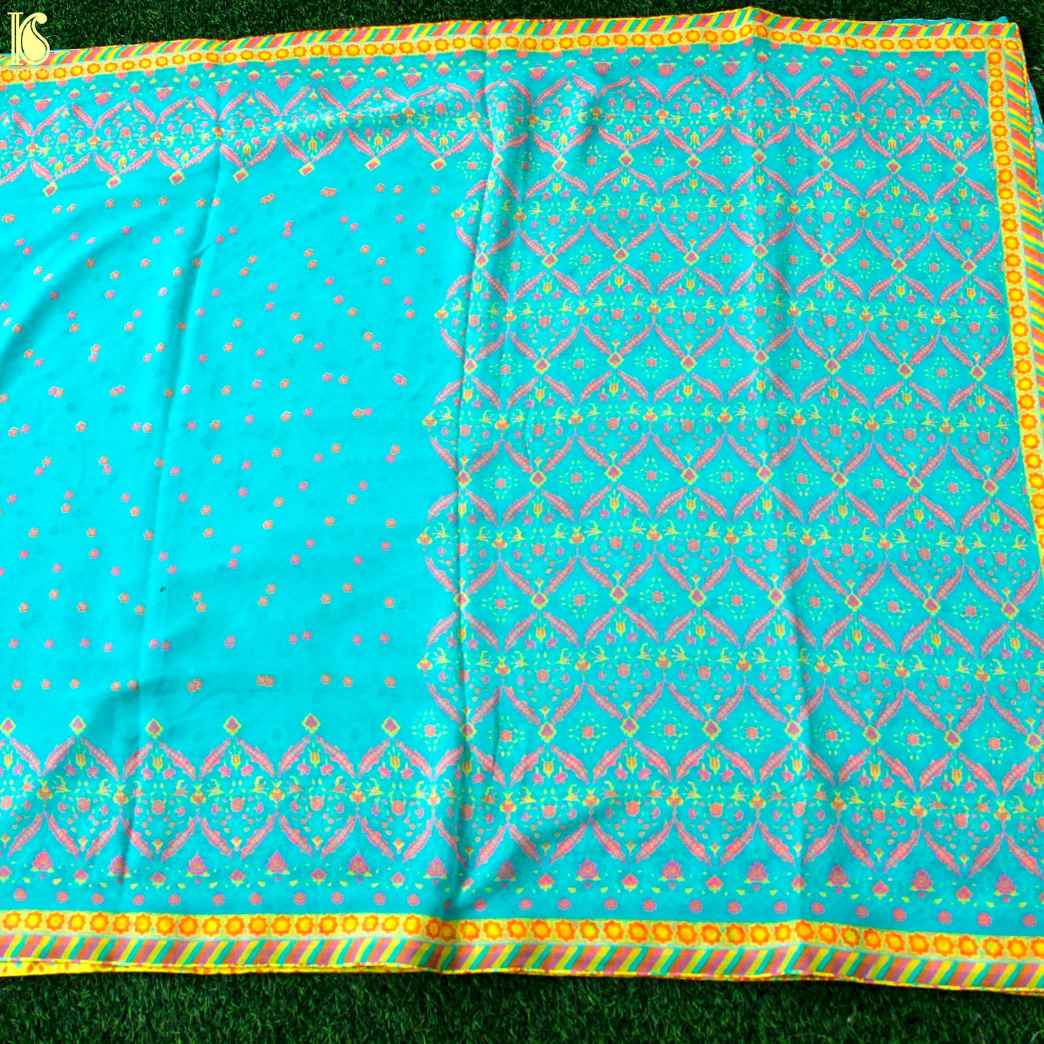 NERGİS - Blue Pure Georgette Silk Print Saree - Khinkhwab