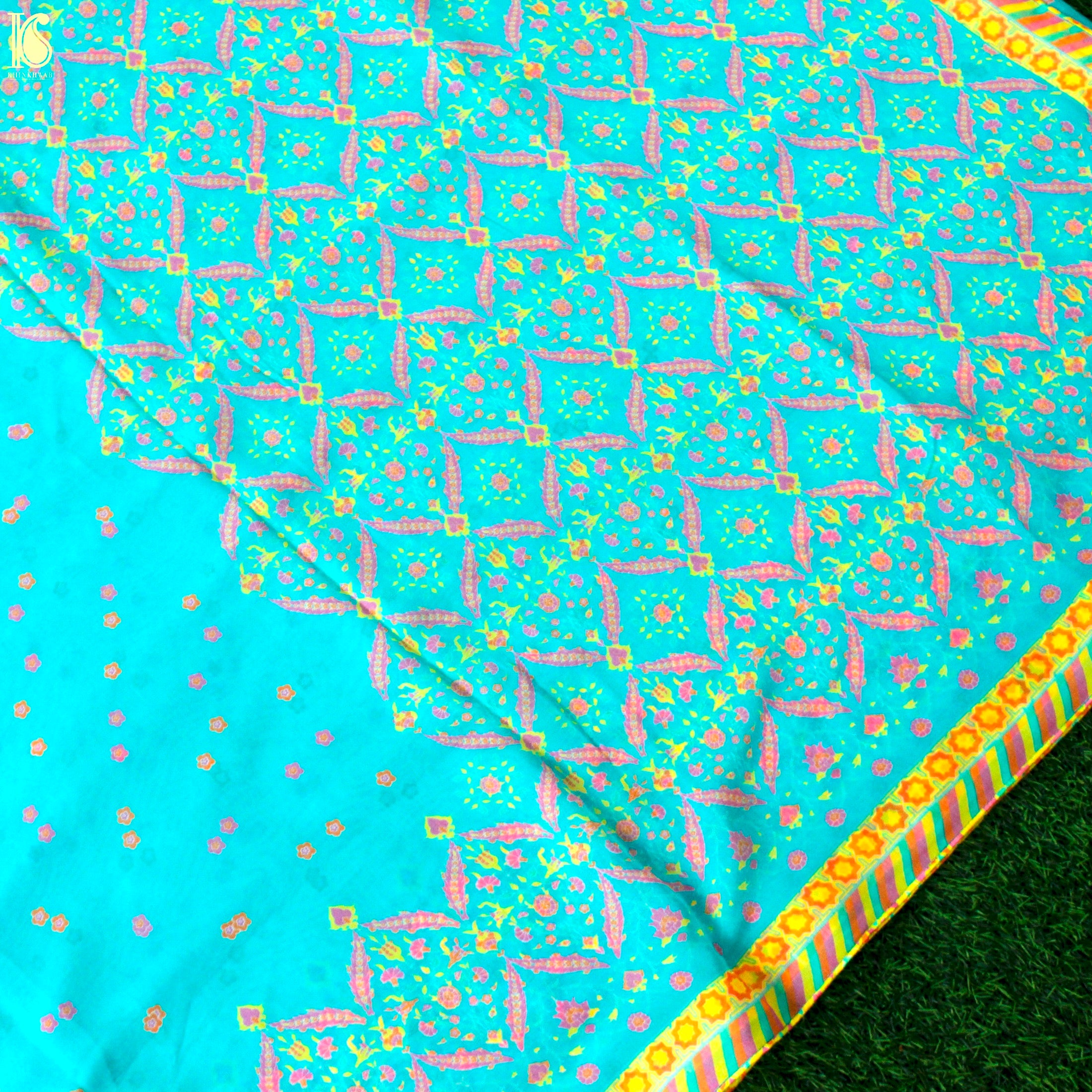 NERGİS - Blue Pure Georgette Silk Print Saree - Khinkhwab