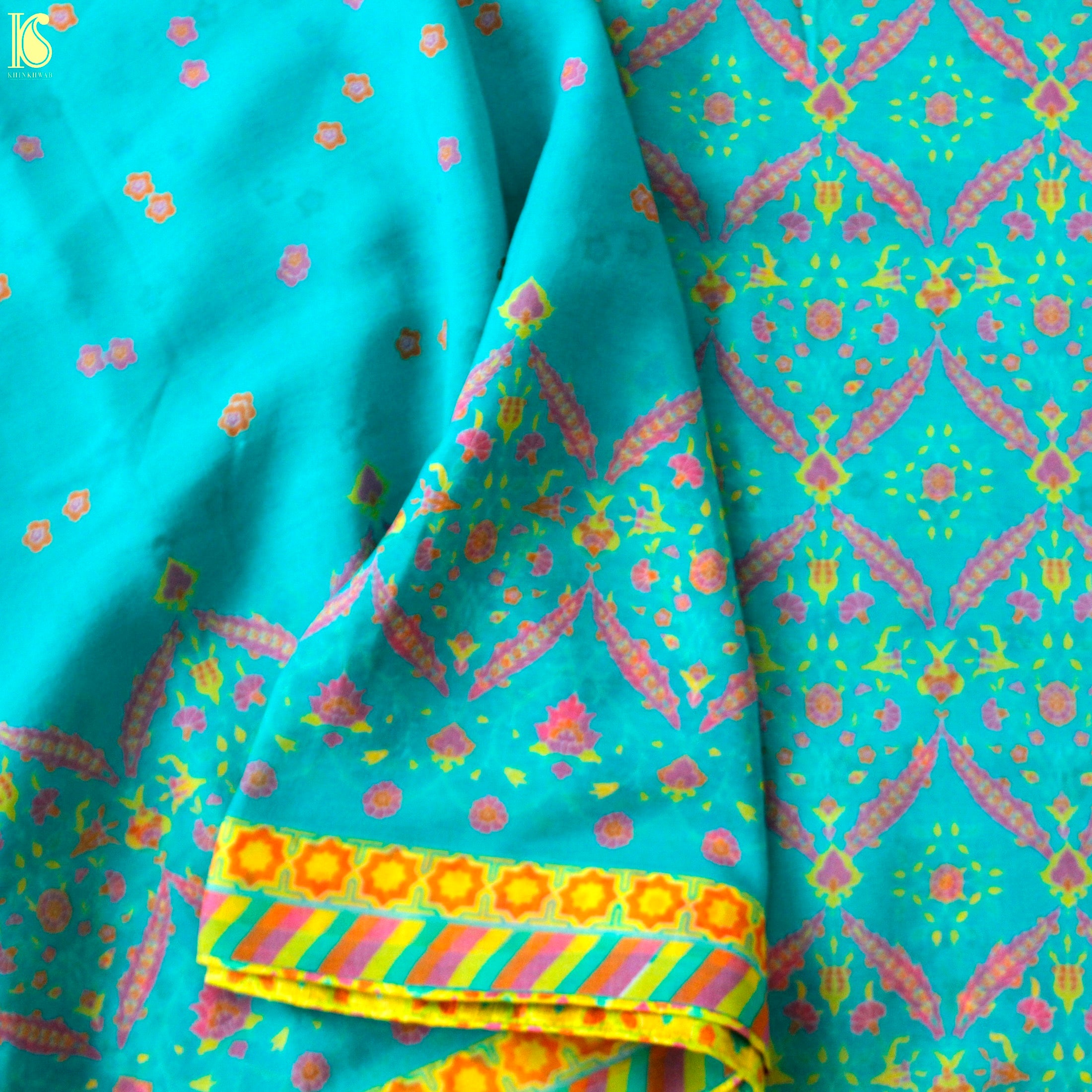 NERGİS - Blue Pure Georgette Silk Print Saree - Khinkhwab