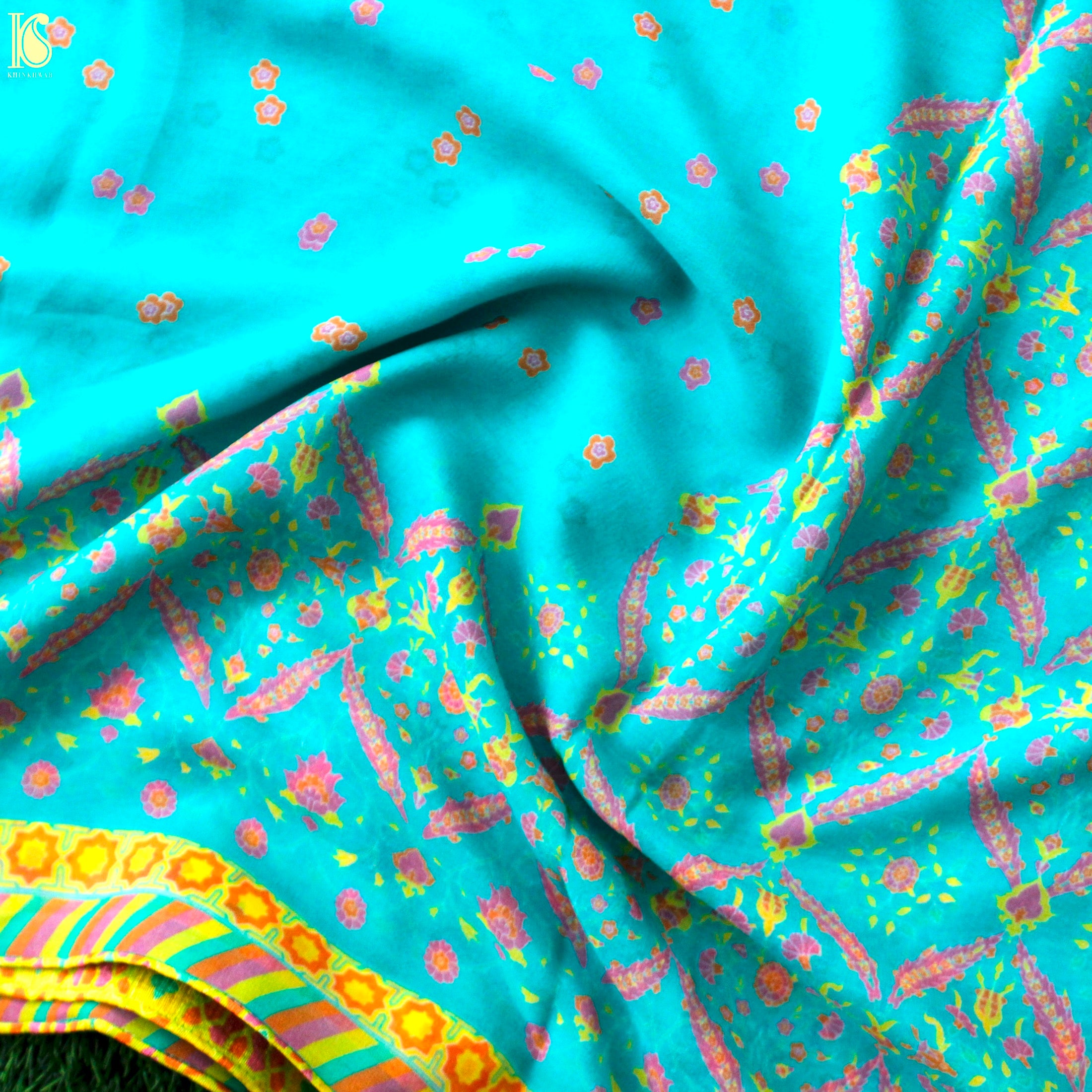 NERGİS - Blue Pure Georgette Silk Print Saree - Khinkhwab