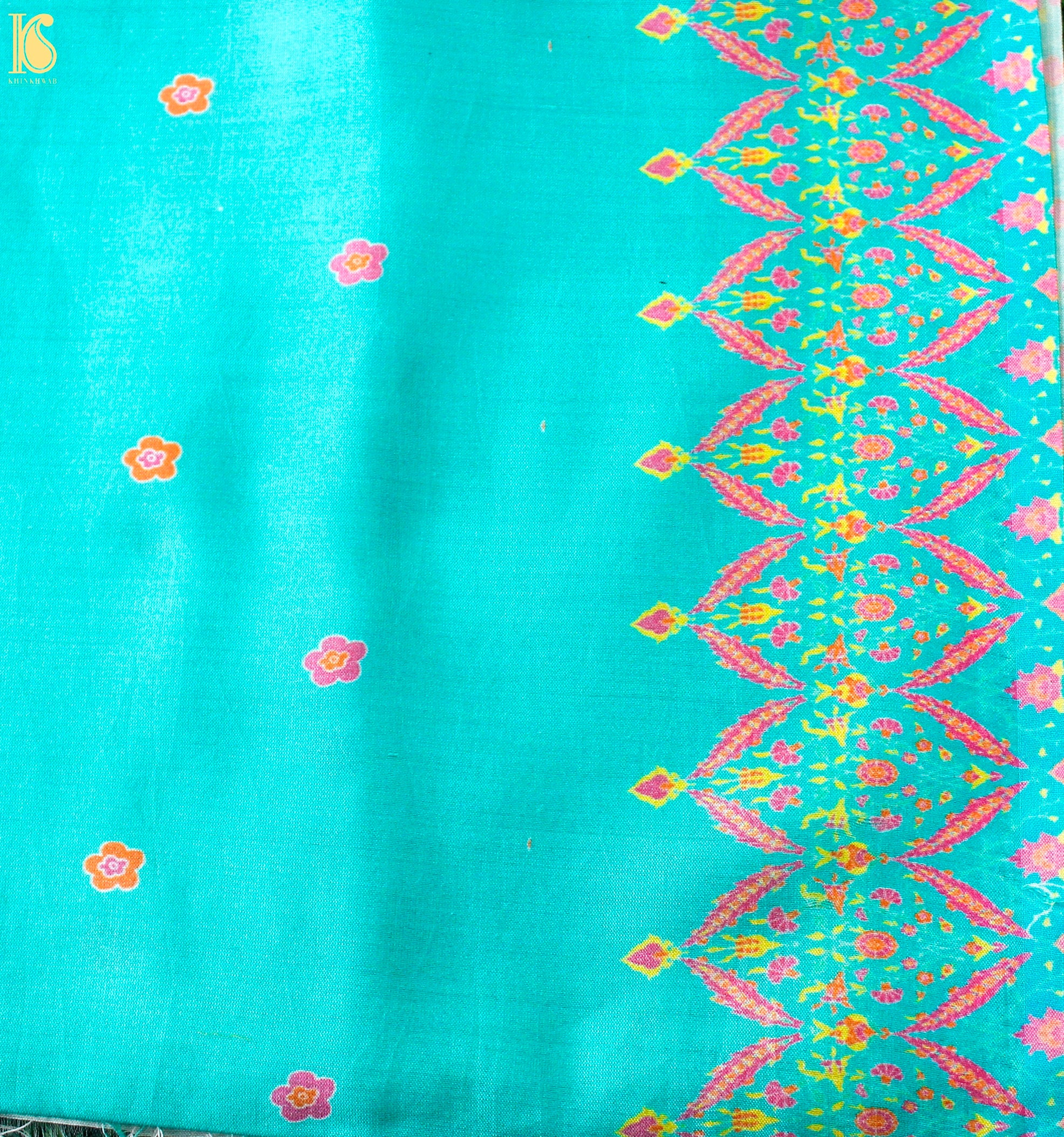 NERGİS - Blue Pure Georgette Silk Print Saree - Khinkhwab