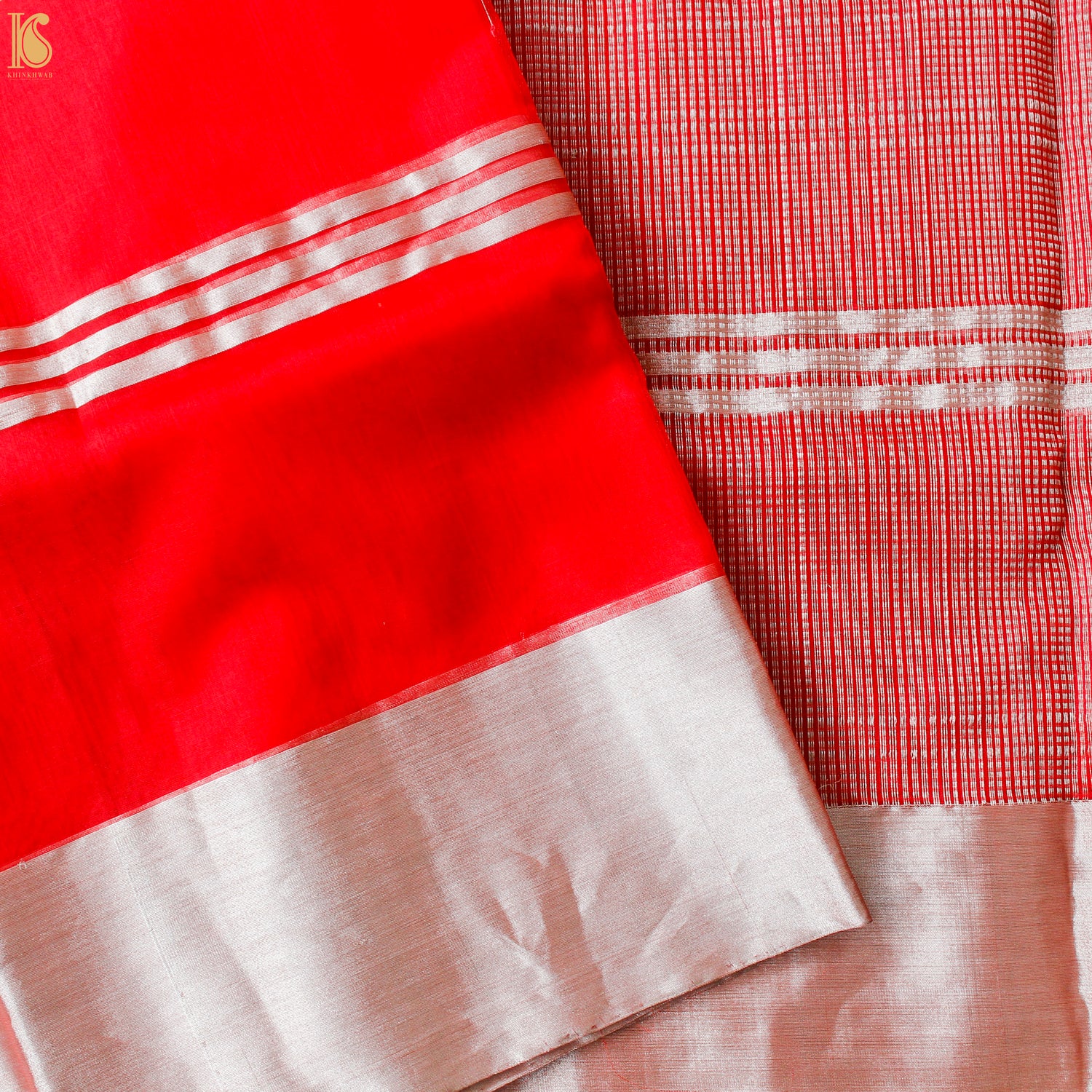 Red Pure Silk Handwoven Chanderi Stripes Saree - Khinkhwab