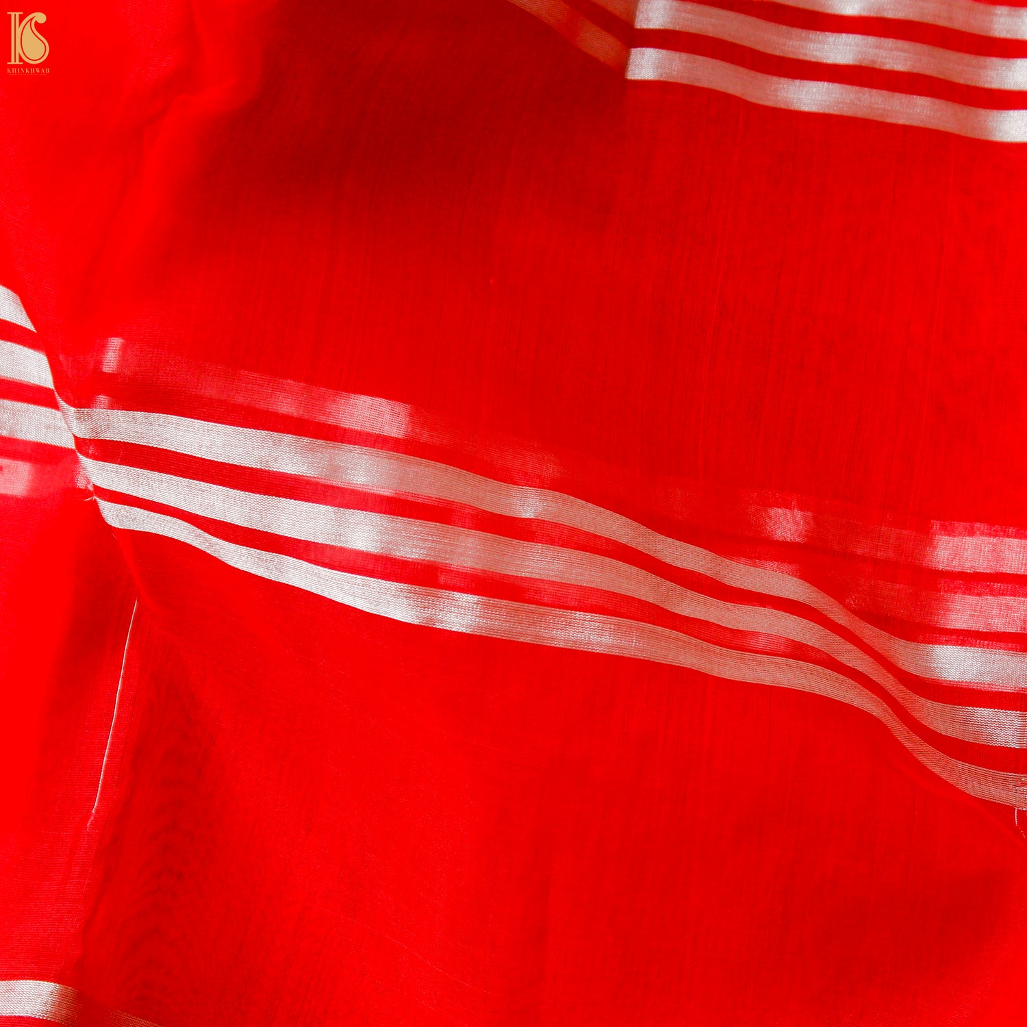 Red Pure Silk Handwoven Chanderi Stripes Saree - Khinkhwab