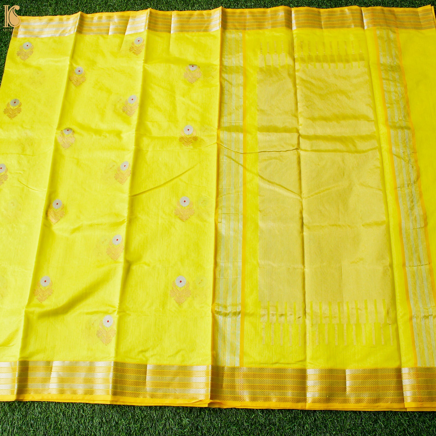 Golden Fizz Yellow Pure Handwoven Chanderi Eknaliya Meena Saree - Khinkhwab