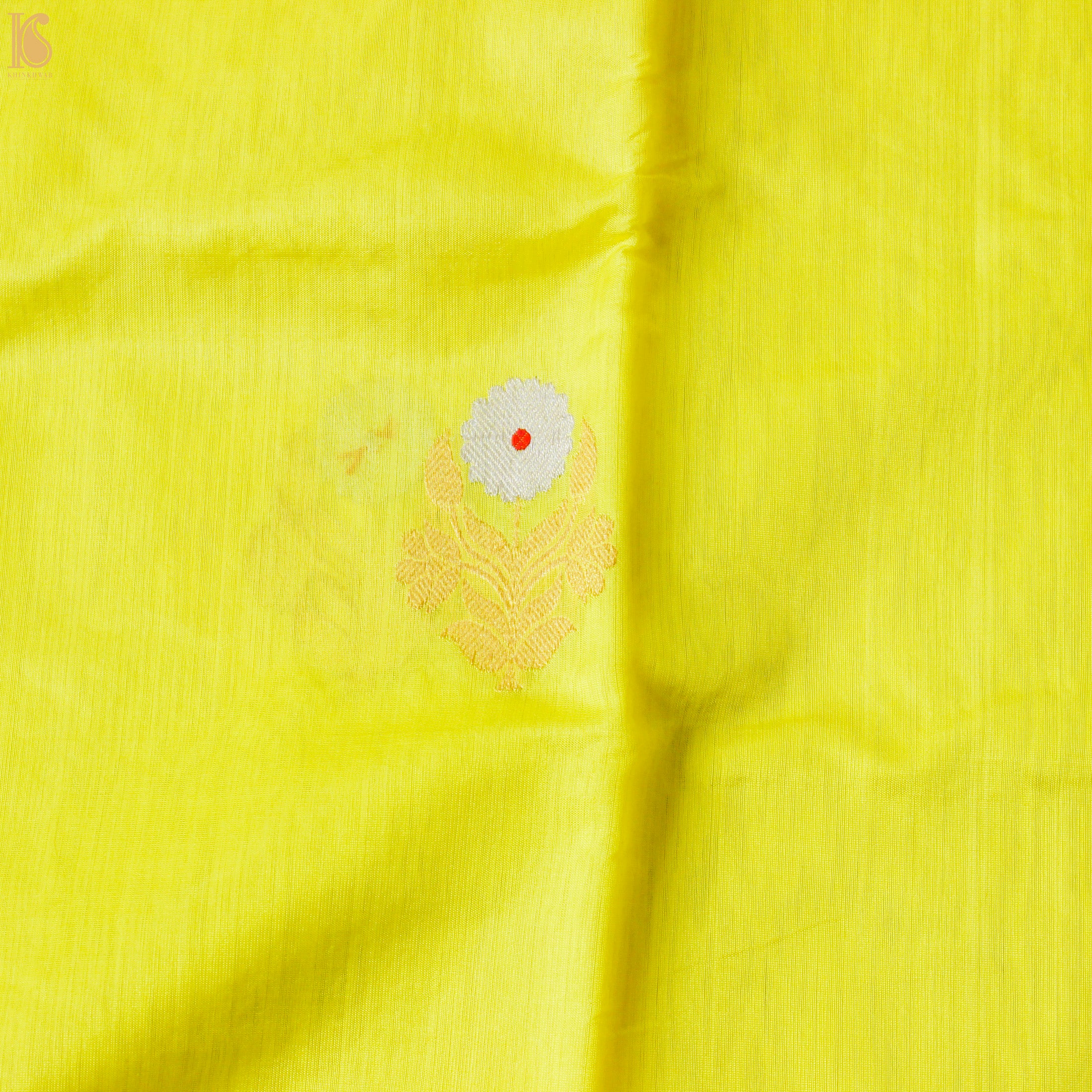 Golden Fizz Yellow Pure Handwoven Chanderi Eknaliya Meena Saree - Khinkhwab