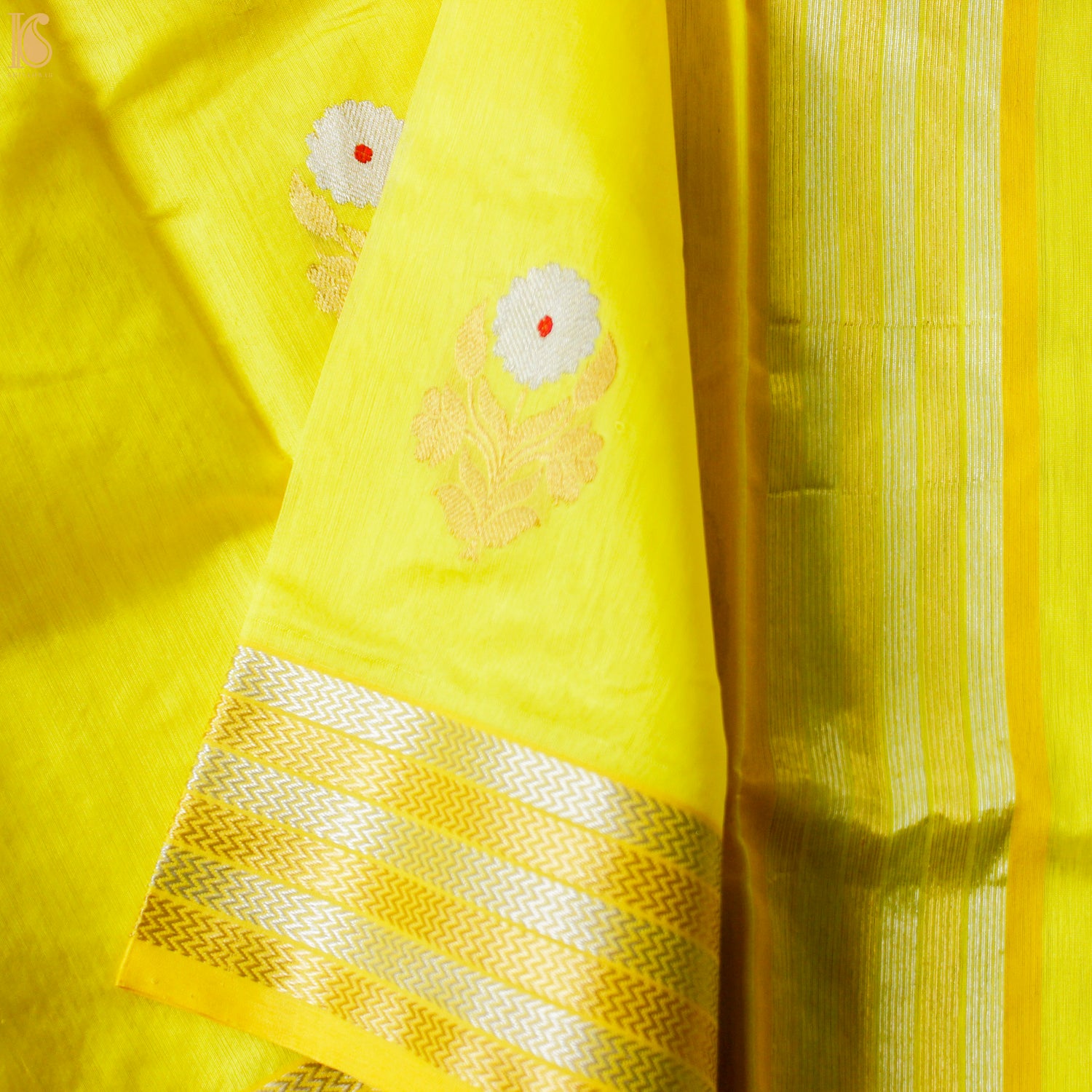 Golden Fizz Yellow Pure Handwoven Chanderi Eknaliya Meena Saree - Khinkhwab