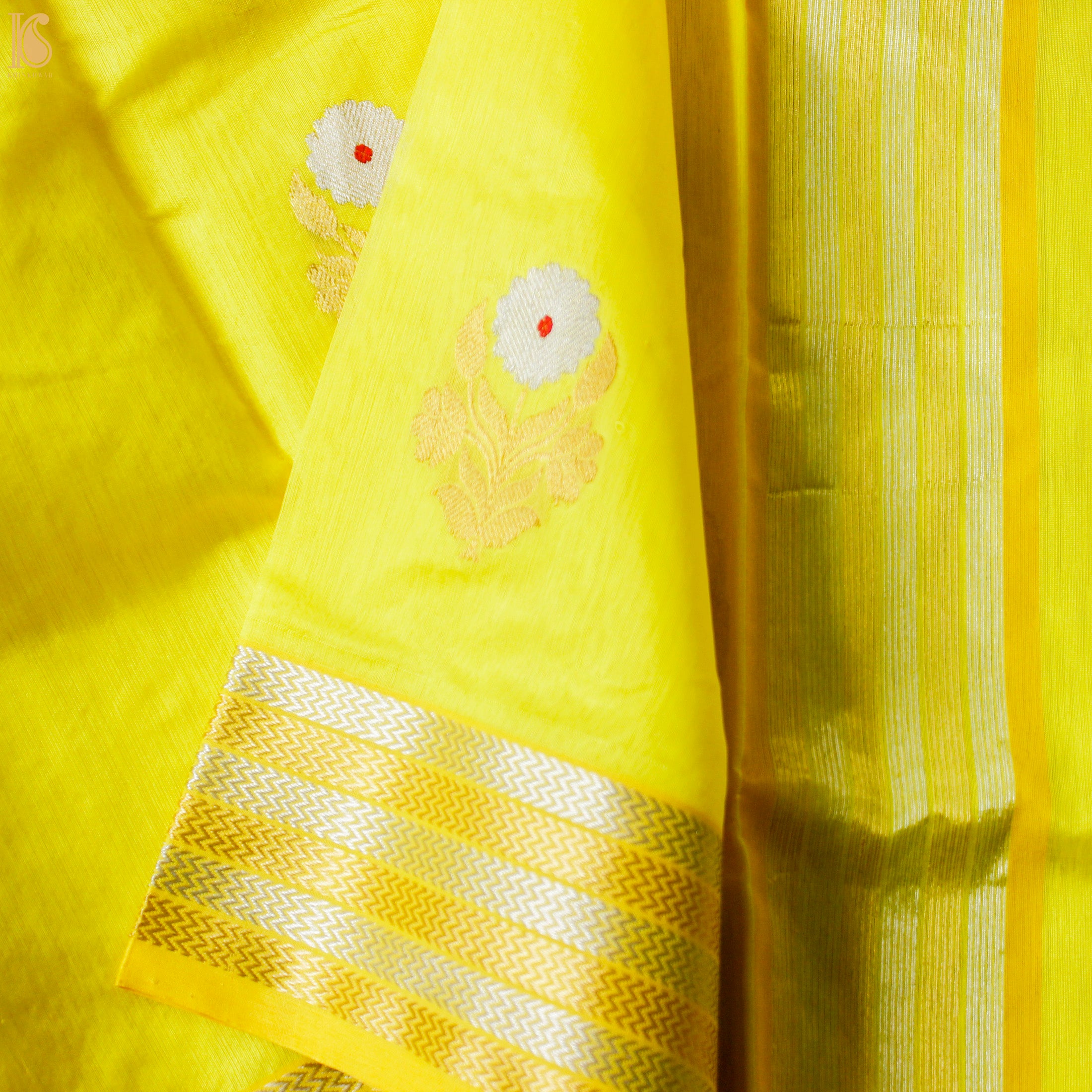 Golden Fizz Yellow Pure Handwoven Chanderi Eknaliya Meena Saree - Khinkhwab