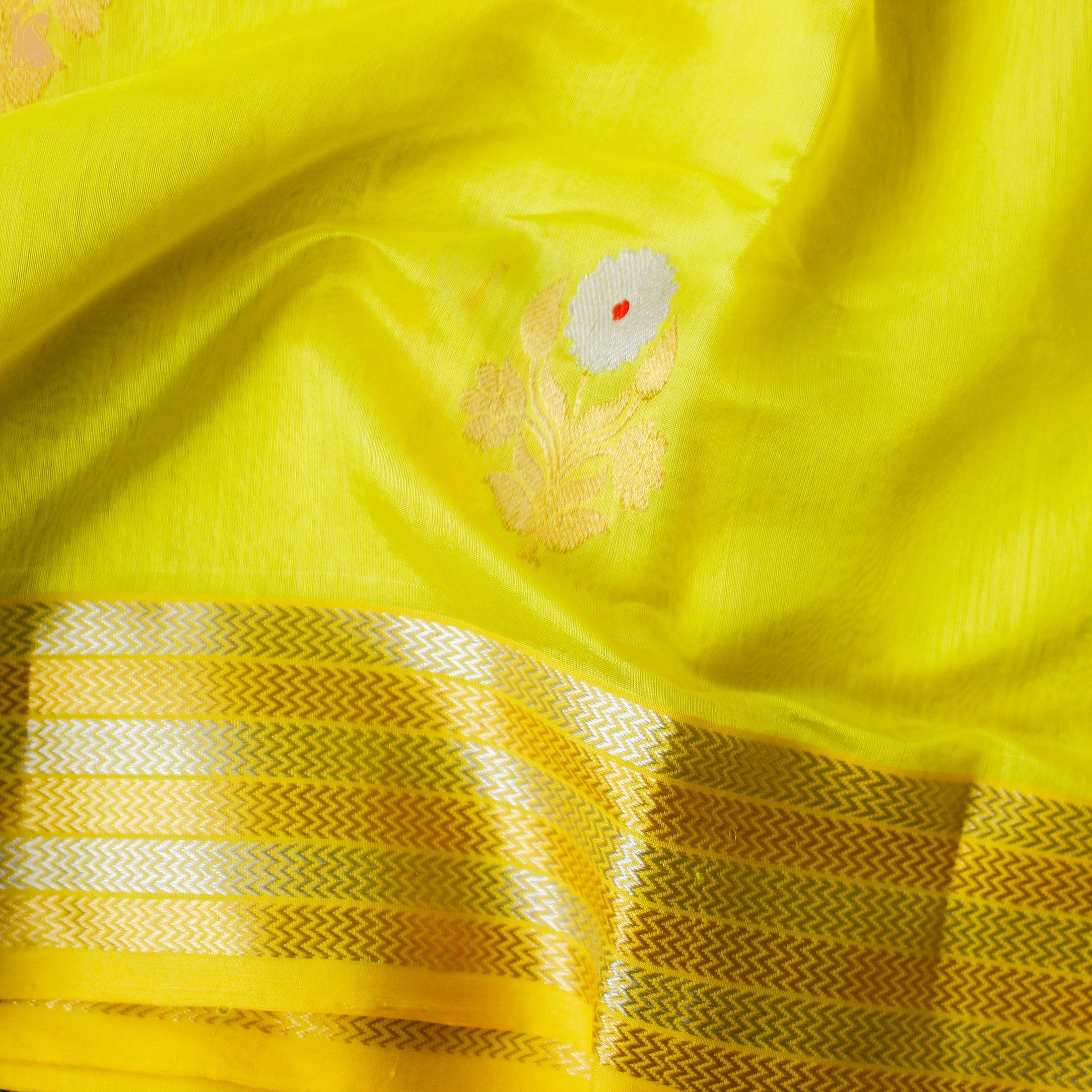 Golden Fizz Yellow Pure Handwoven Chanderi Eknaliya Meena Saree - Khinkhwab