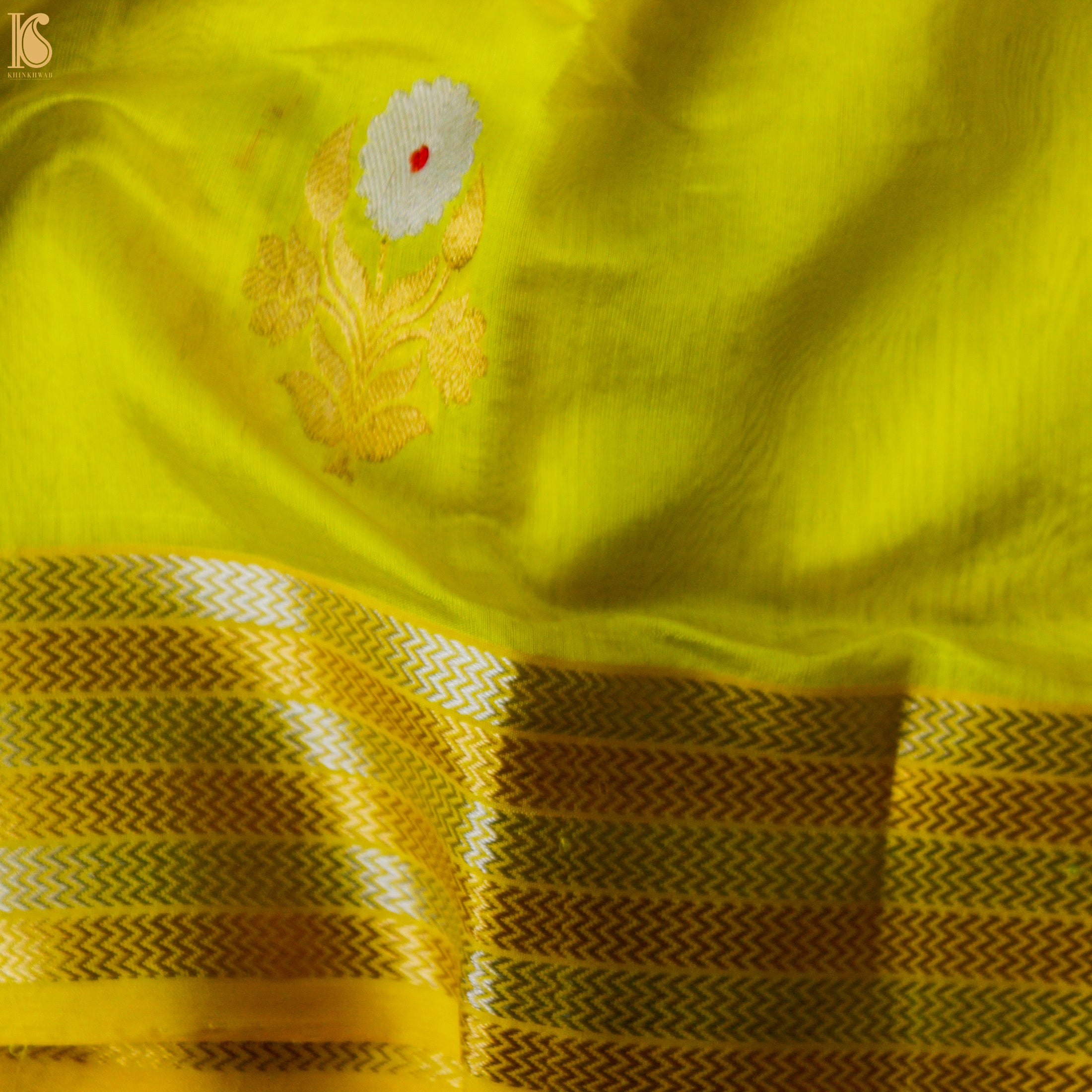 Golden Fizz Yellow Pure Handwoven Chanderi Eknaliya Meena Saree - Khinkhwab