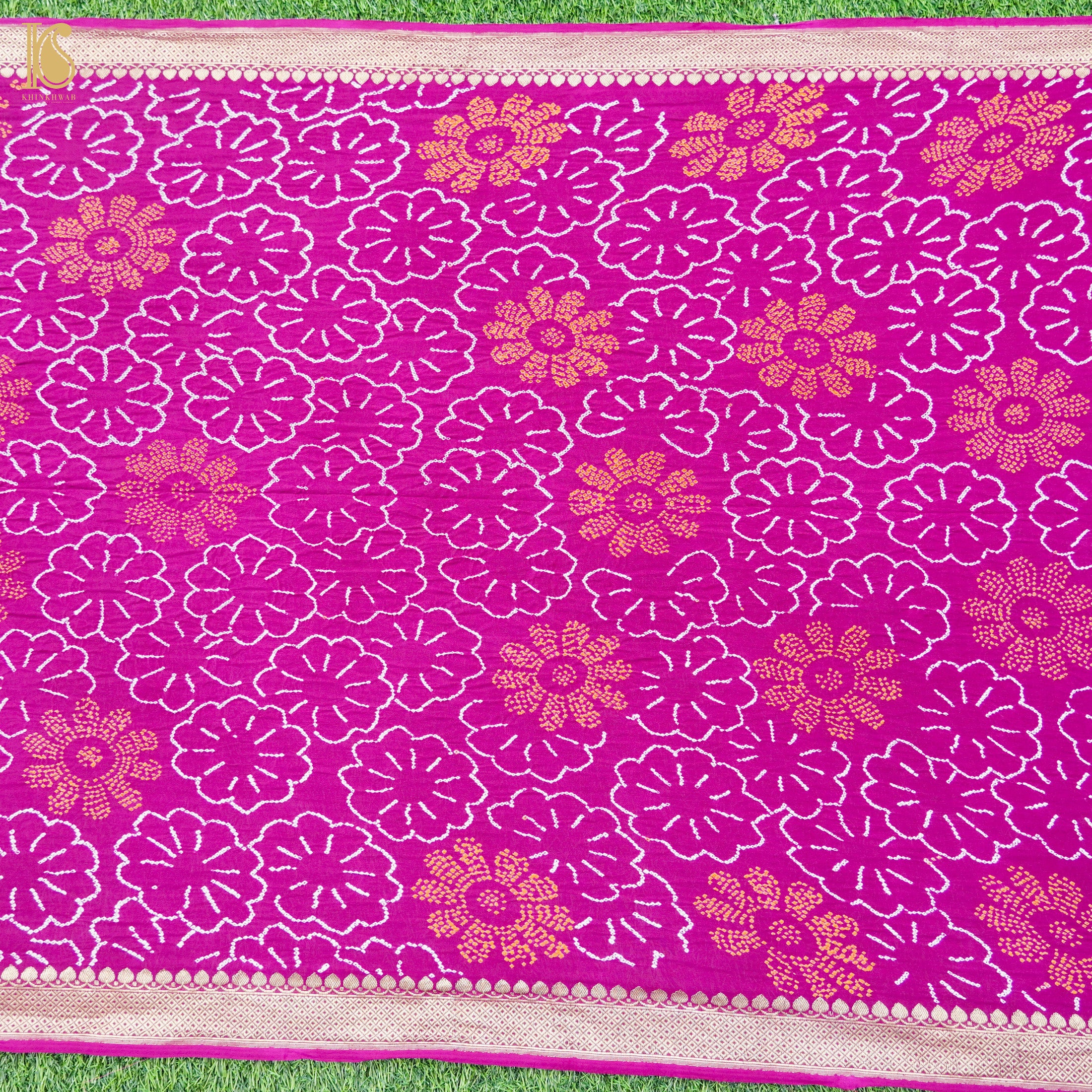 Jazzberry Jam Pure Georgette Handloom Banarasi Bandhani Saree - Khinkhwab