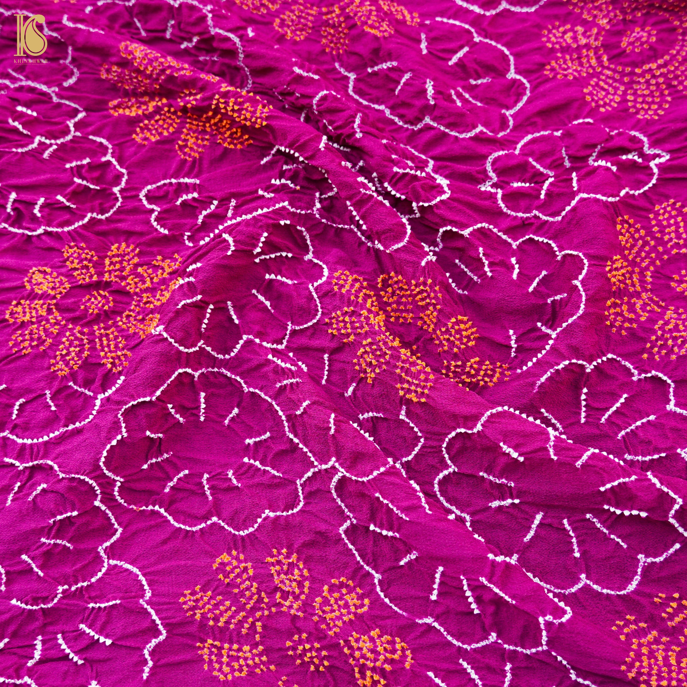 Jazzberry Jam Pure Georgette Handloom Banarasi Bandhani Saree - Khinkhwab