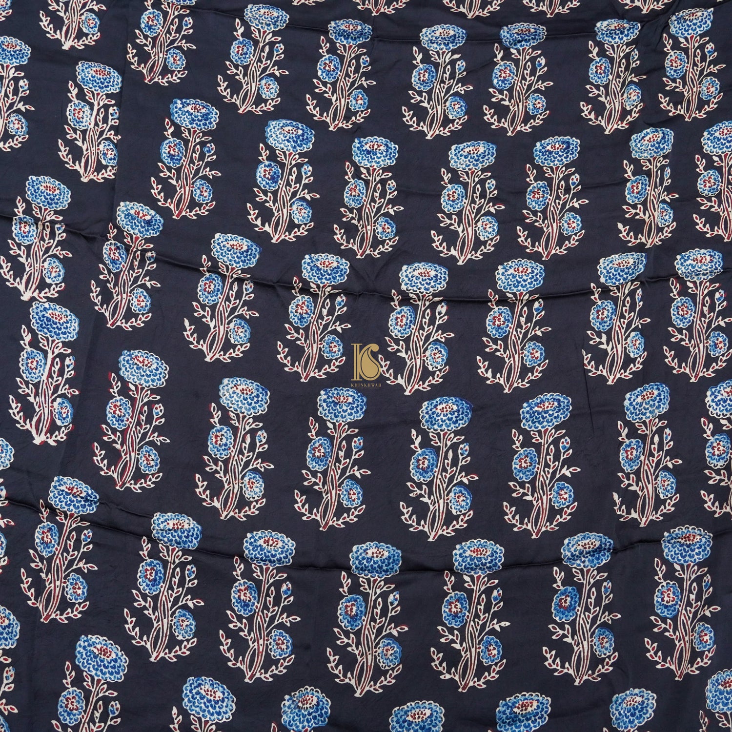 Black Hand Block Ajrakh Modal Silk Fabric - Khinkhwab