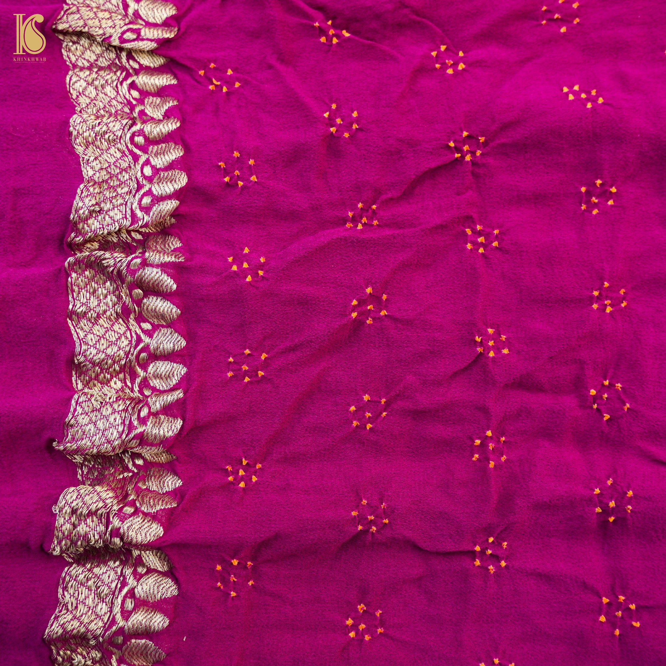 Jazzberry Jam Pure Georgette Handloom Banarasi Bandhani Saree - Khinkhwab