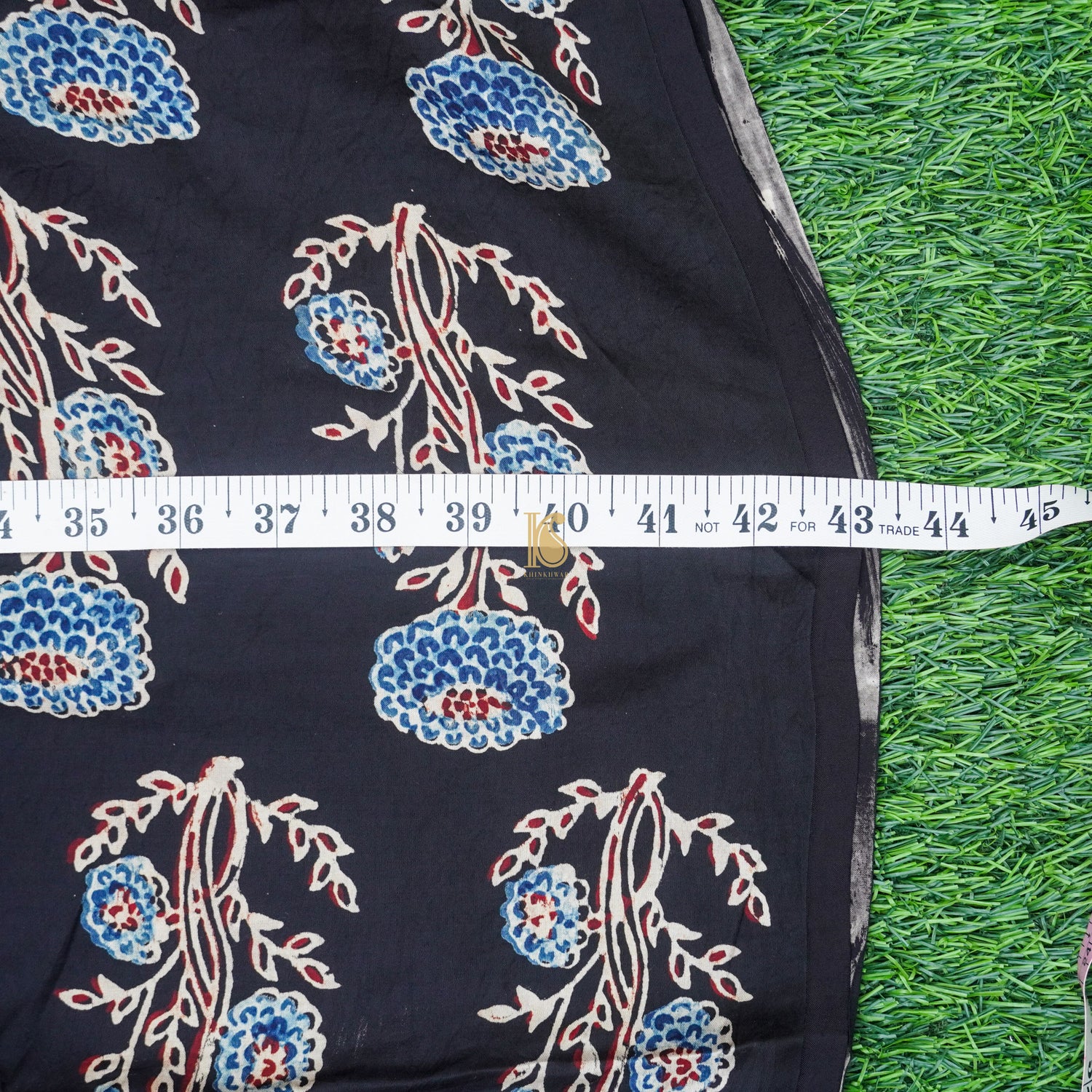 Black Hand Block Ajrakh Modal Silk Fabric - Khinkhwab