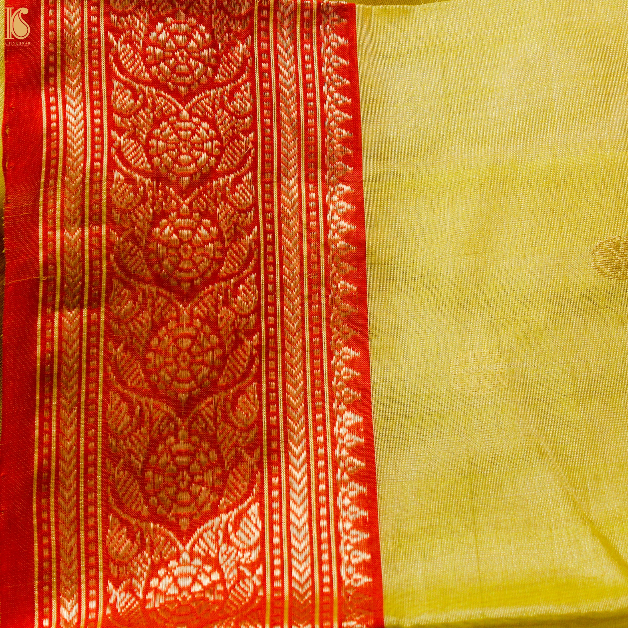 Wild Rice Yellow Pure Tissue Silk Handwoven Chanderi Saree - Khinkhwab