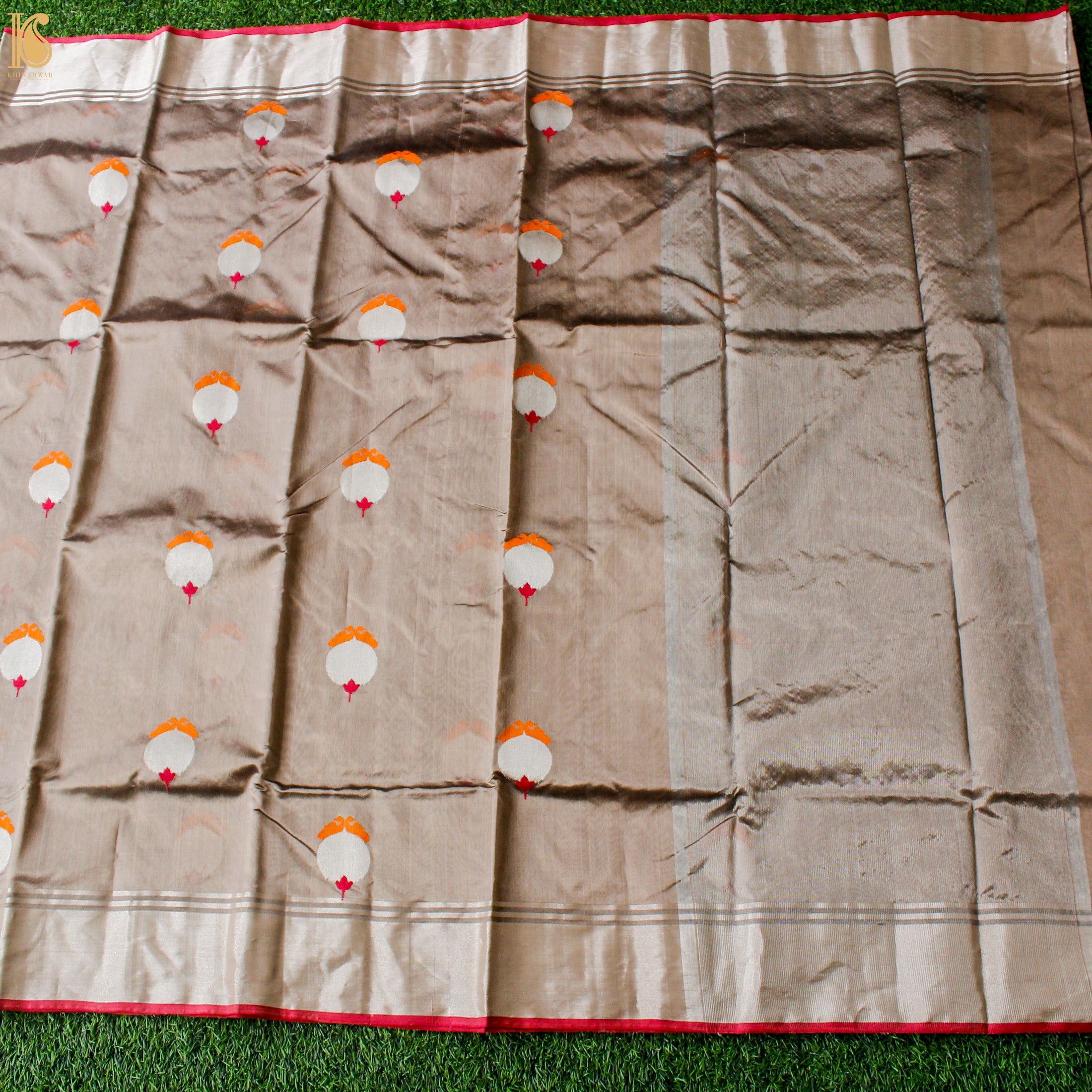 Wafer Brown Pure Silk Handwoven Chanderi Eknaliya Meena Saree - Khinkhwab