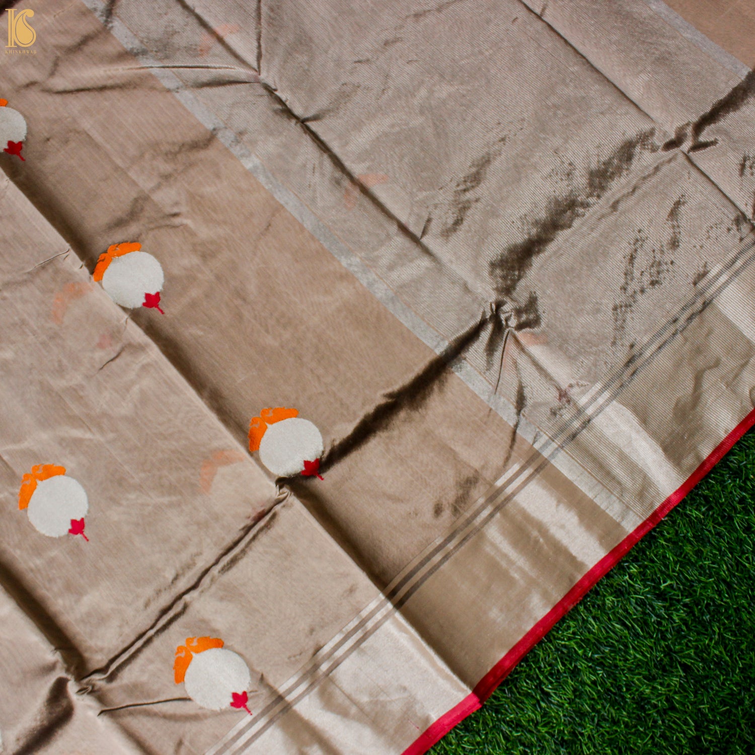 Wafer Brown Pure Silk Handwoven Chanderi Eknaliya Meena Saree - Khinkhwab