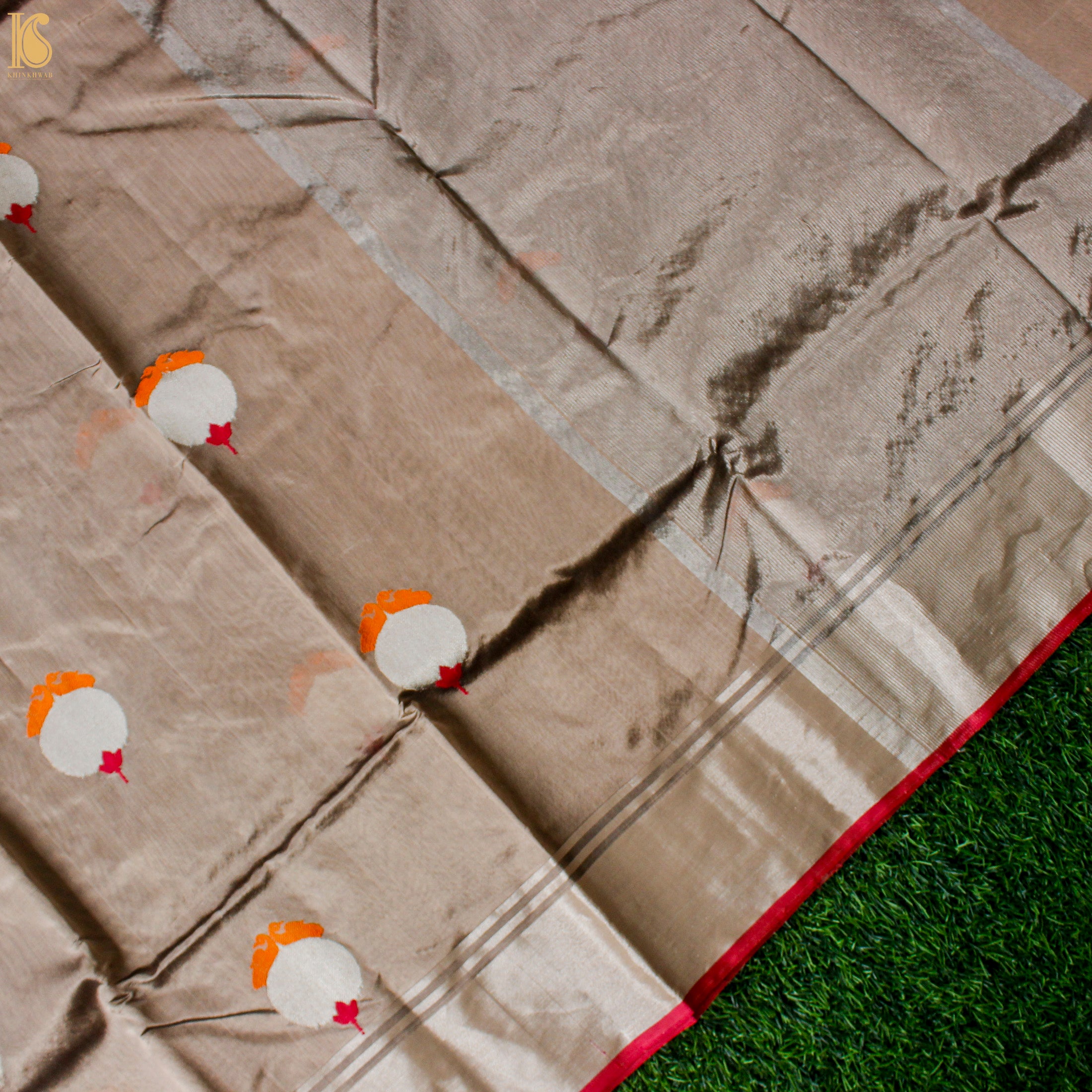 Wafer Brown Pure Silk Handwoven Chanderi Eknaliya Meena Saree - Khinkhwab