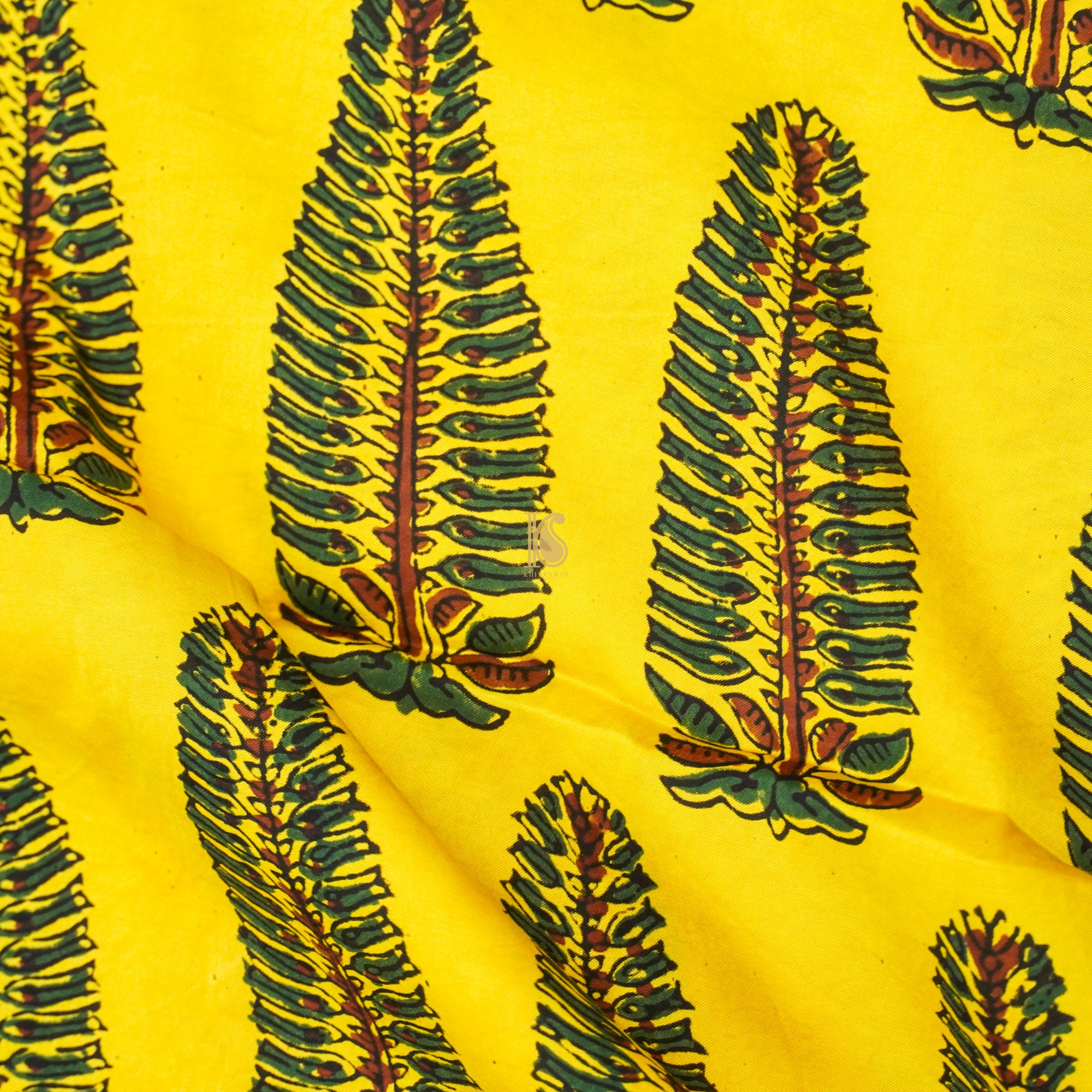 Golden Poppy Hand Block Ajrakh Modal Silk Fabric - Khinkhwab