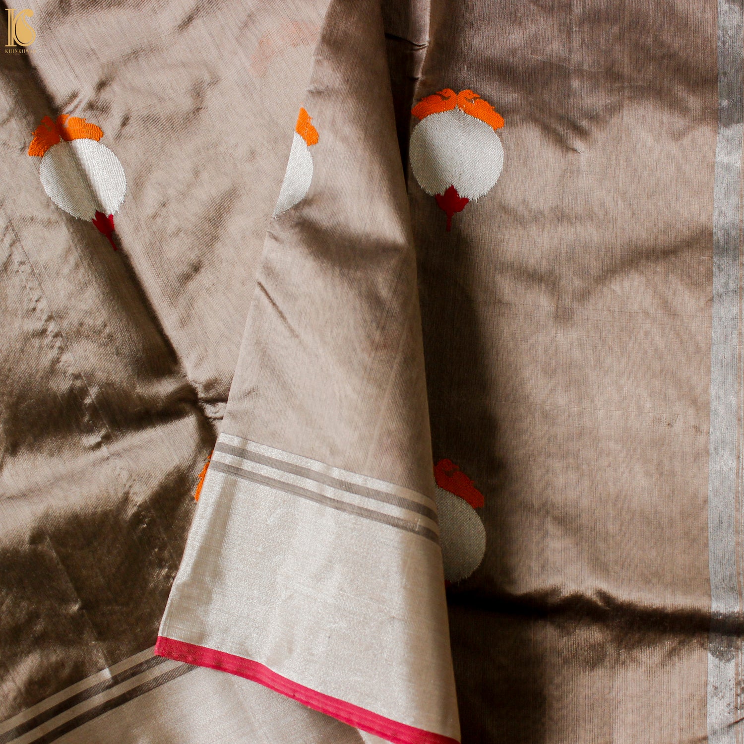 Wafer Brown Pure Silk Handwoven Chanderi Eknaliya Meena Saree - Khinkhwab