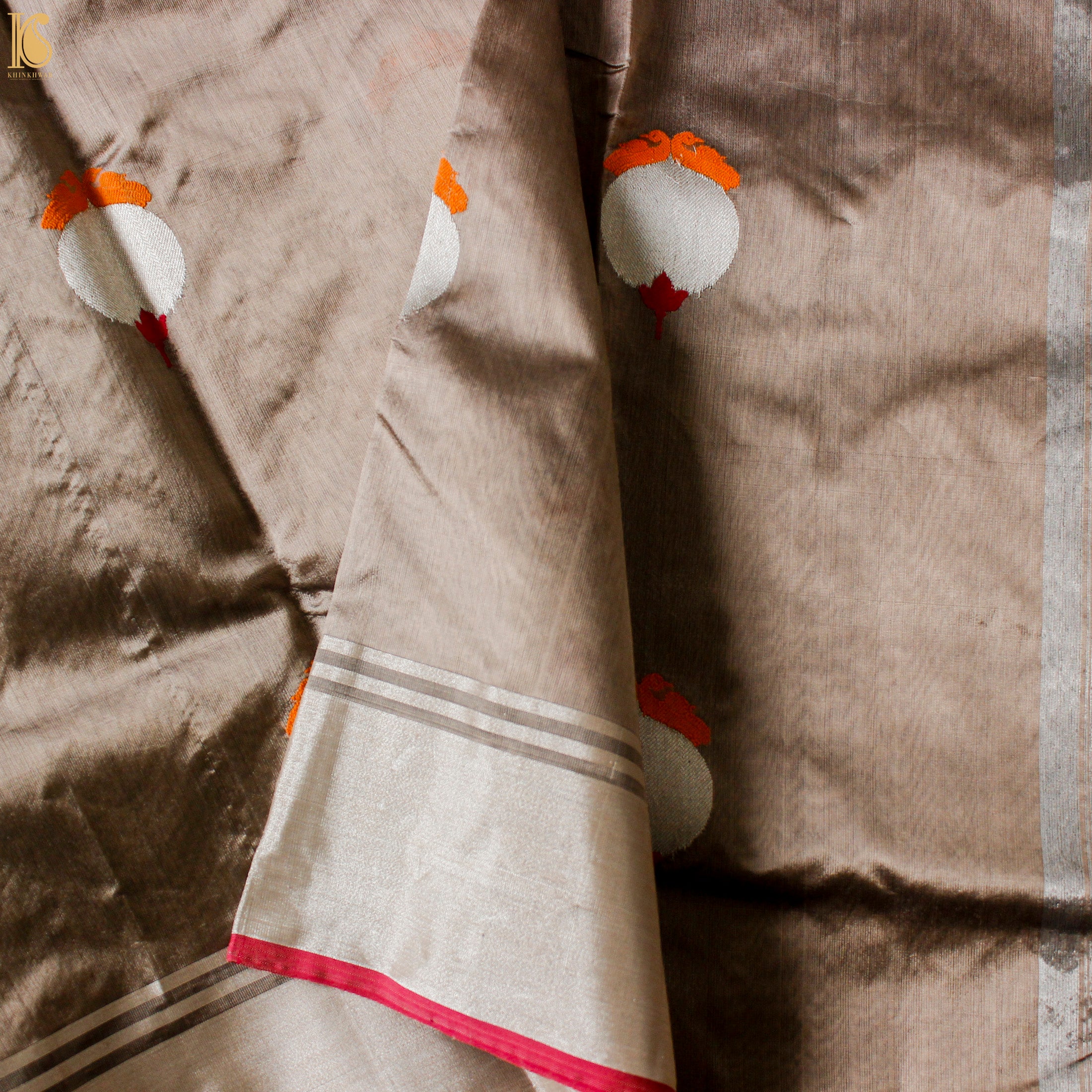 Wafer Brown Pure Silk Handwoven Chanderi Eknaliya Meena Saree - Khinkhwab