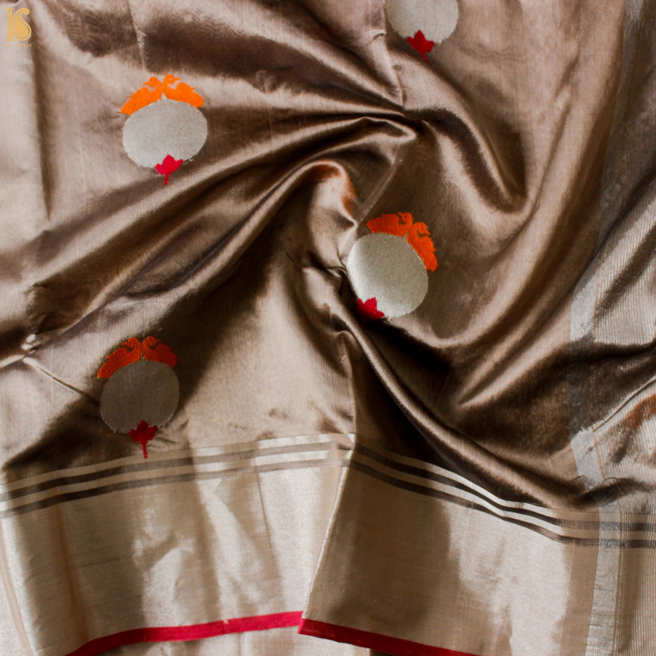 Wafer Brown Pure Silk Handwoven Chanderi Eknaliya Meena Saree - Khinkhwab